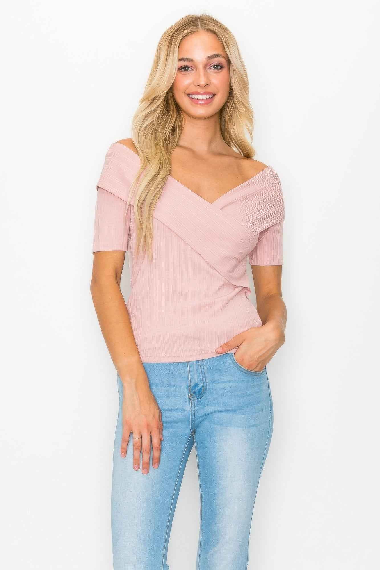 Off The Shoulder Crisscross Ribbed Top Off The Shoulder Crisscross Ribbed Top
