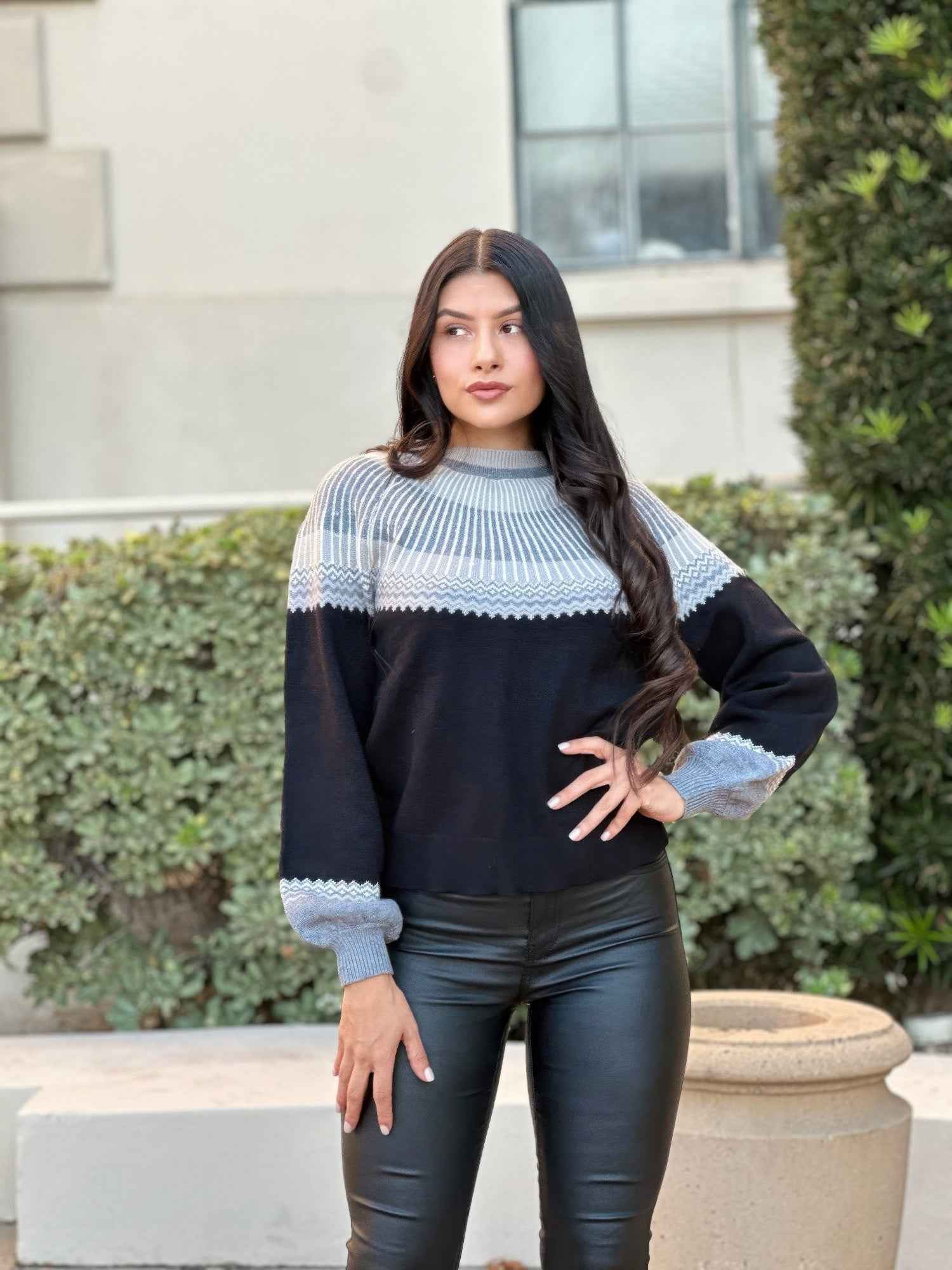 Neutral Color Block Knit Pull Out Sweater Neutral Color Block Knit Pull Out Sweater