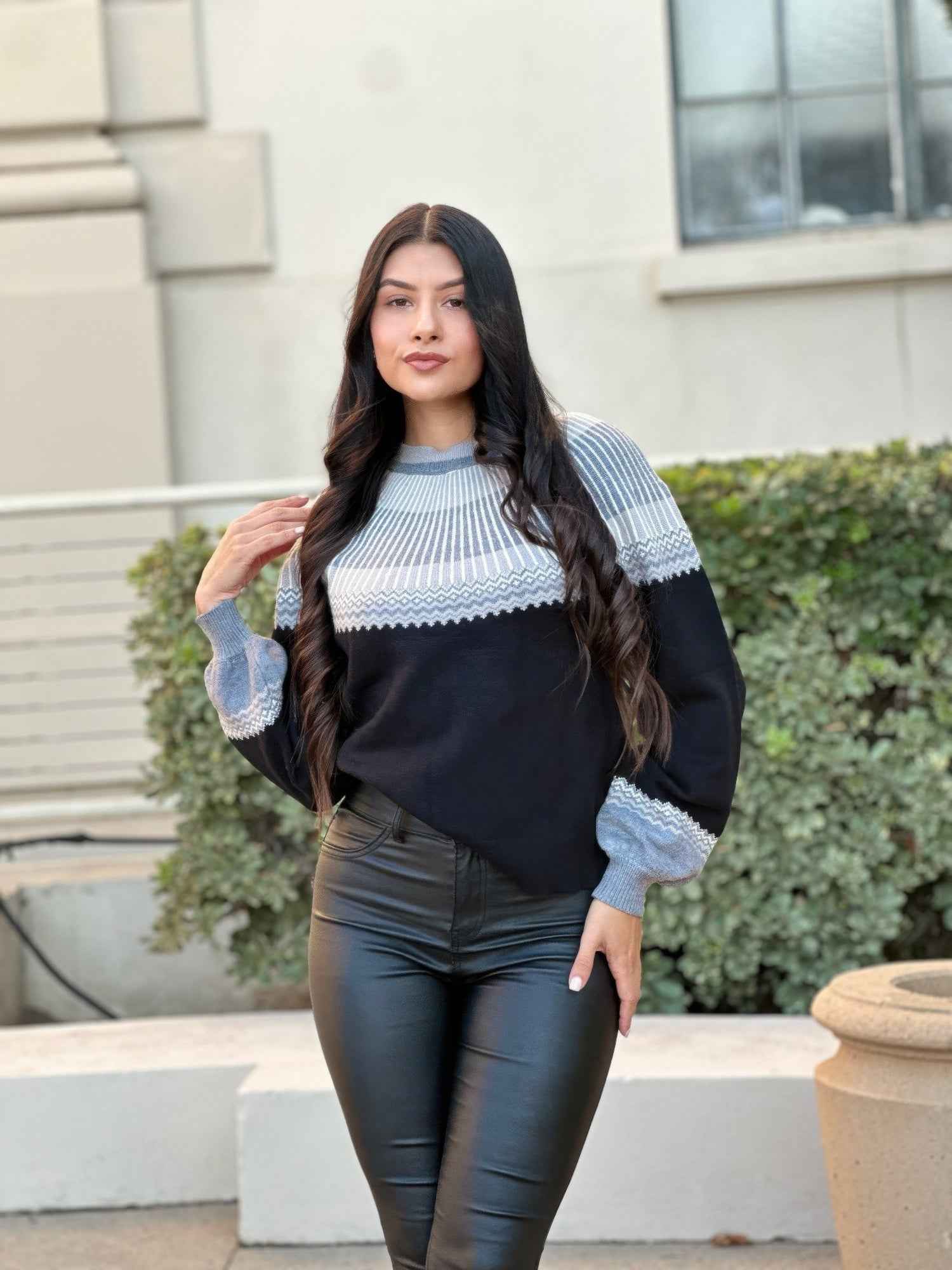 Neutral Color Block Knit Pull Out Sweater Neutral Color Block Knit Pull Out Sweater