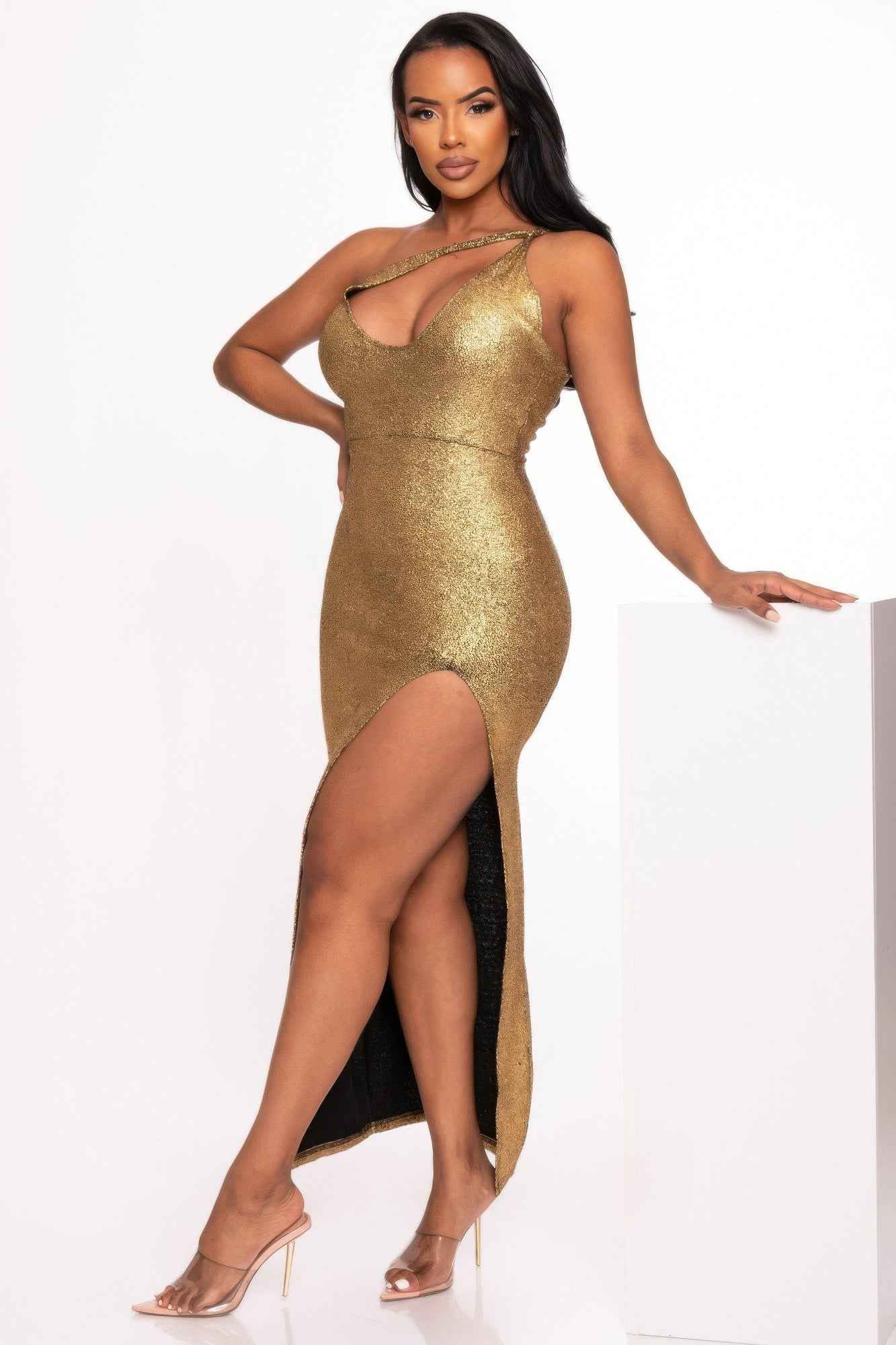 One Shoulder Slit Maxi Dress One Shoulder Slit Maxi Dress