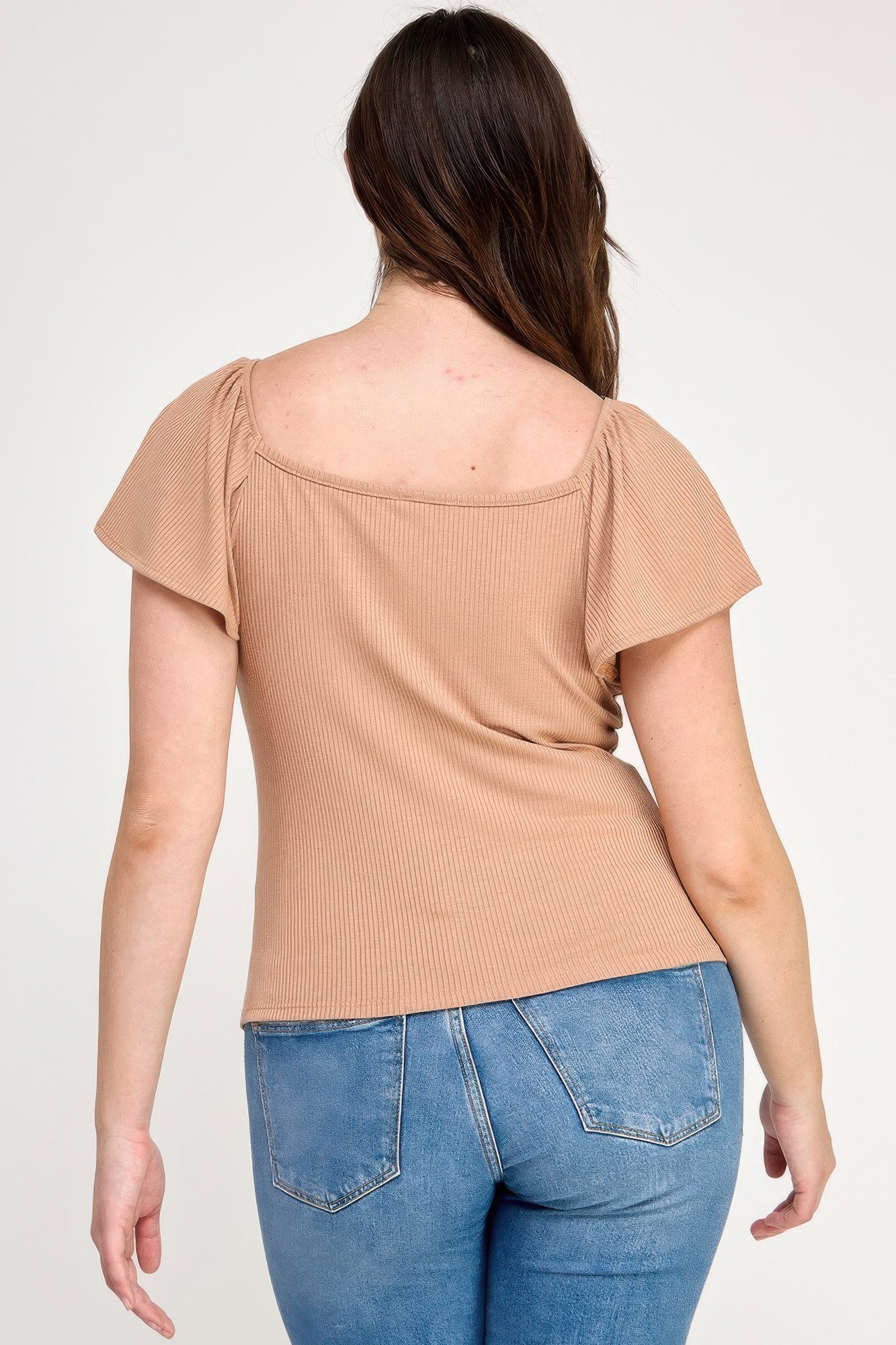 Plus Size Flare Ss V-neck Knit Rib Top product image