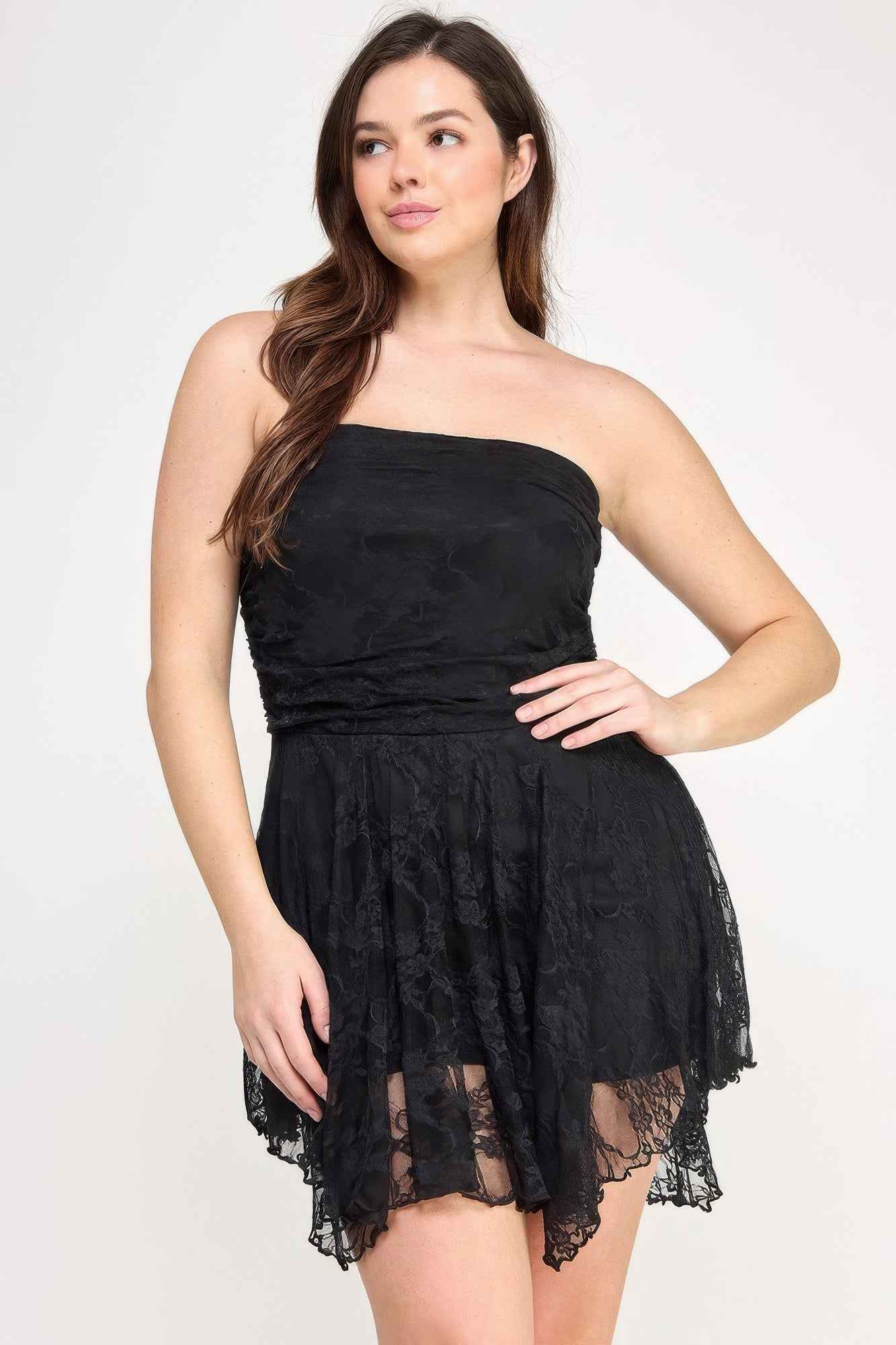Plus Size Ots Lace Overlay Assym Dress Plus Size Ots Lace Overlay Assym Dress