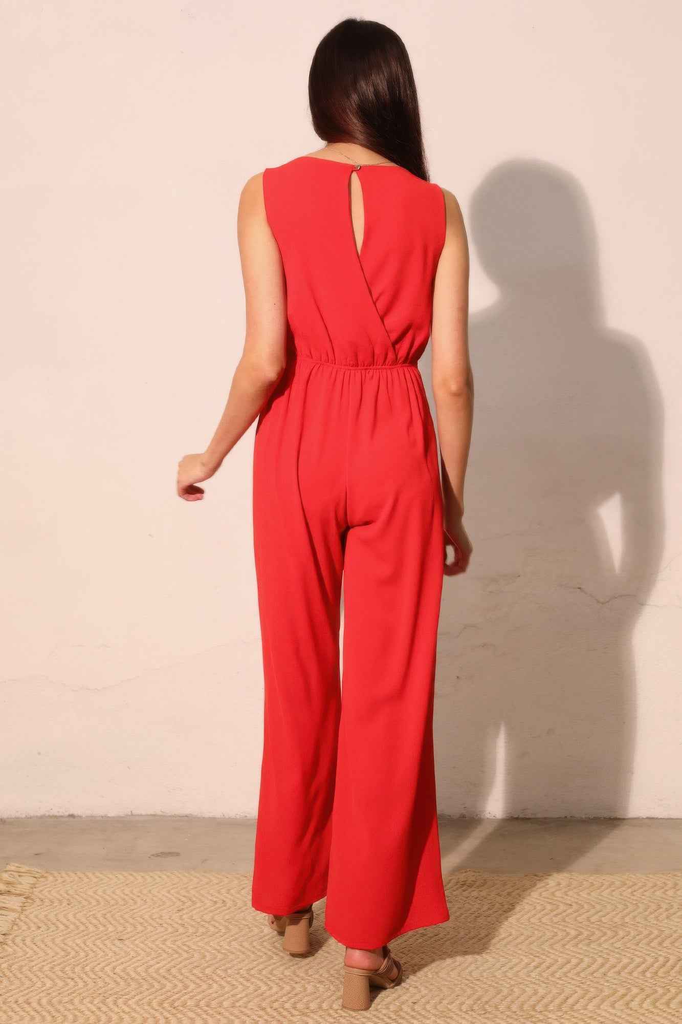 Textured Solid Twist Front Jumpsuit Textured Solid Twist Front Jumpsuit