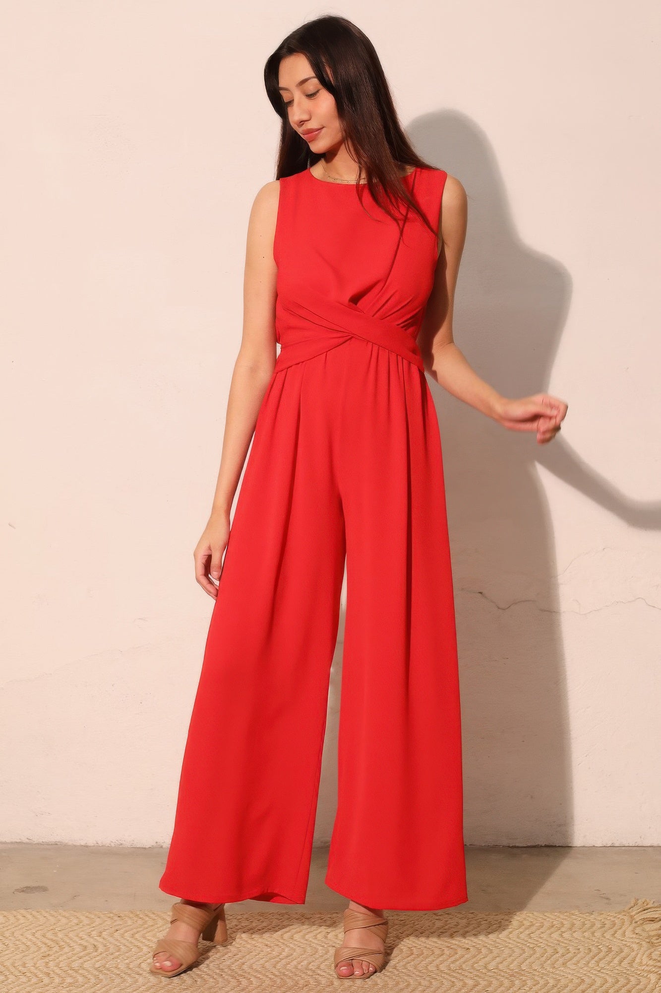 Textured Solid Twist Front Jumpsuit product image