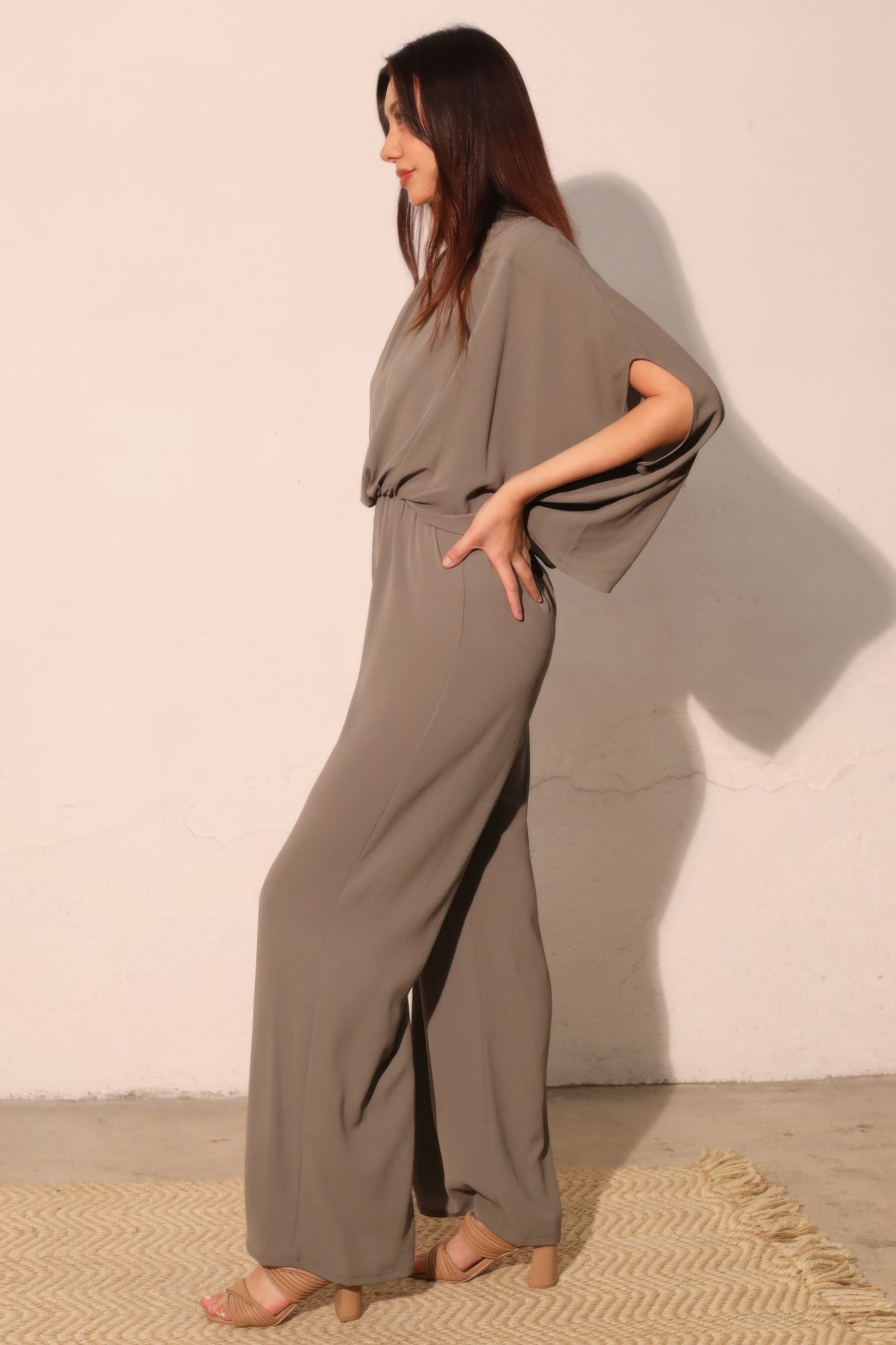 Textured Solid Mock Neck Caftan Jumpsuit product image