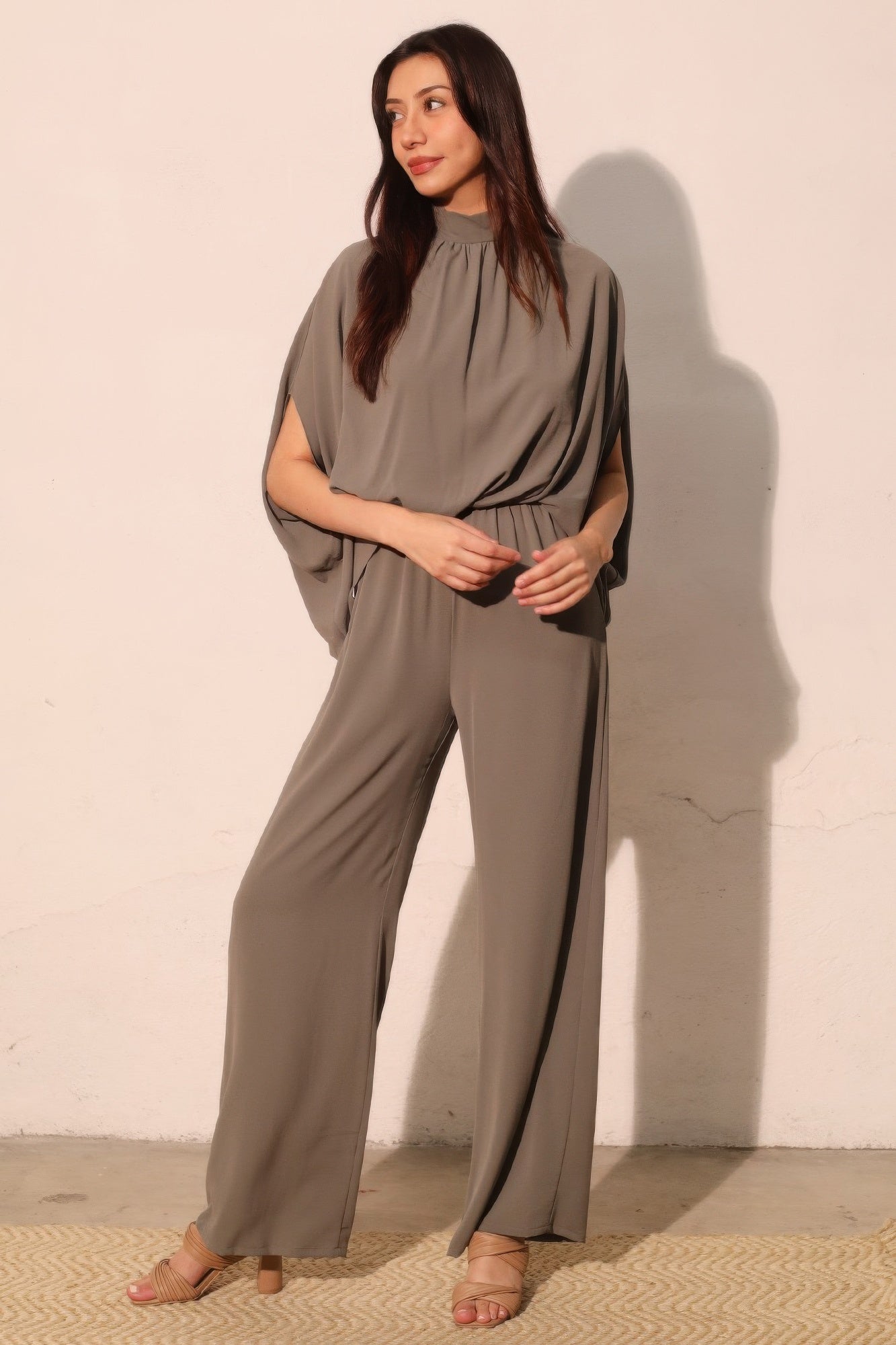 Textured Solid Mock Neck Caftan Jumpsuit product image