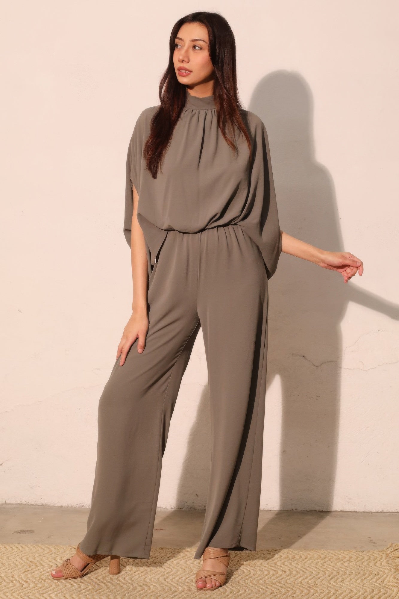 Textured Solid Mock Neck Caftan Jumpsuit product image