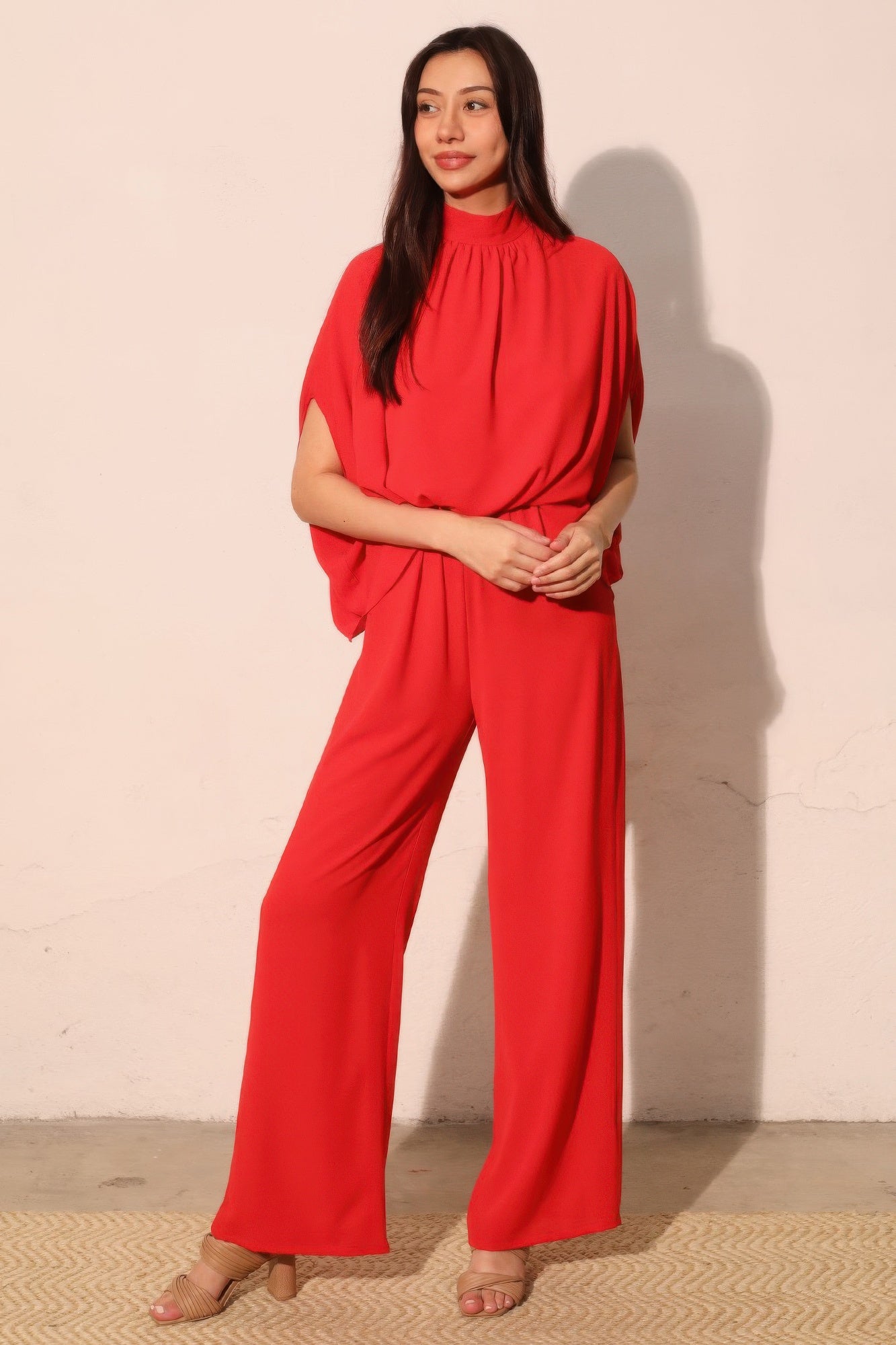 Textured Solid Mock Neck Caftan Jumpsuit product image