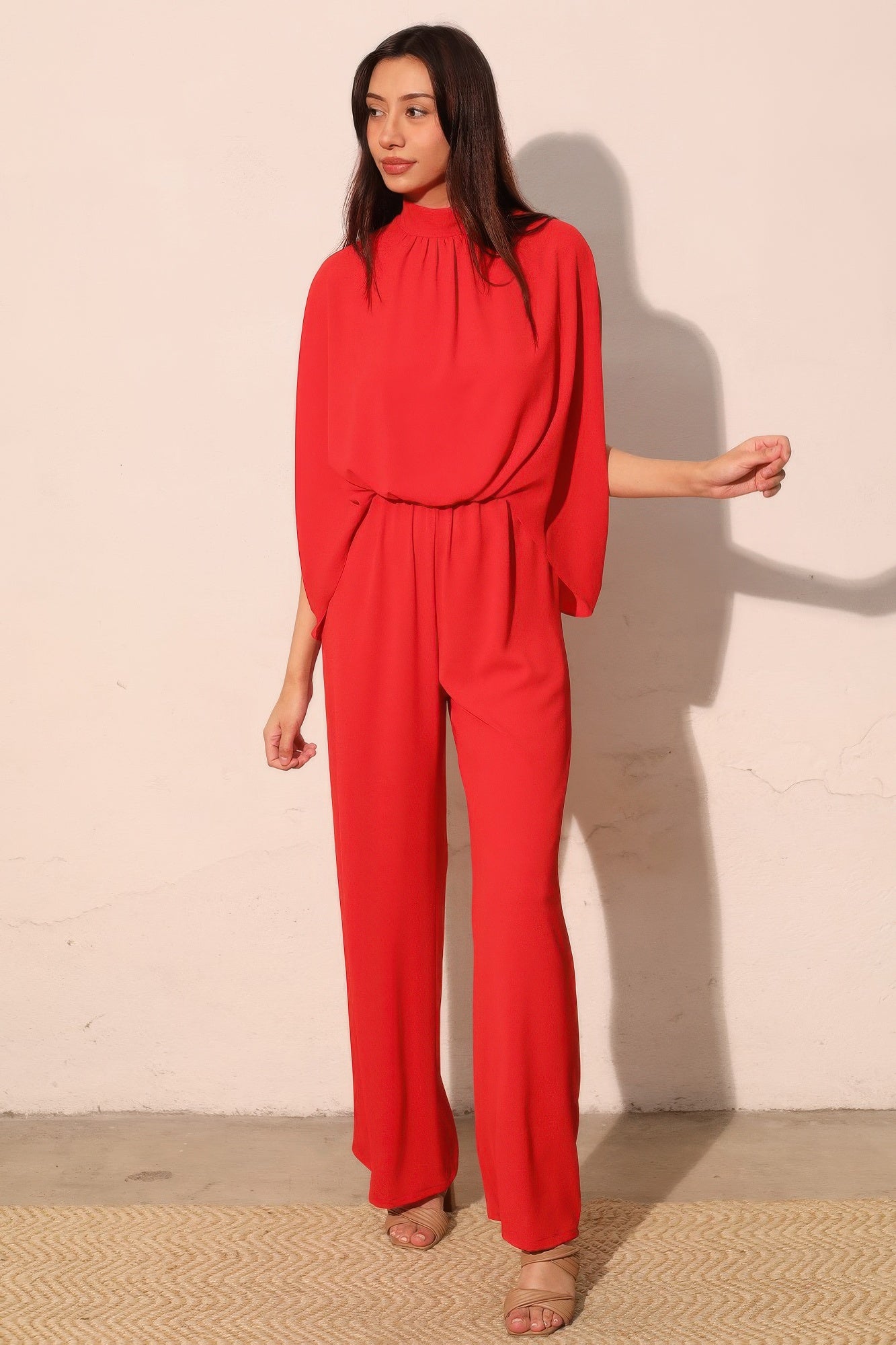 Textured Solid Mock Neck Caftan Jumpsuit product image