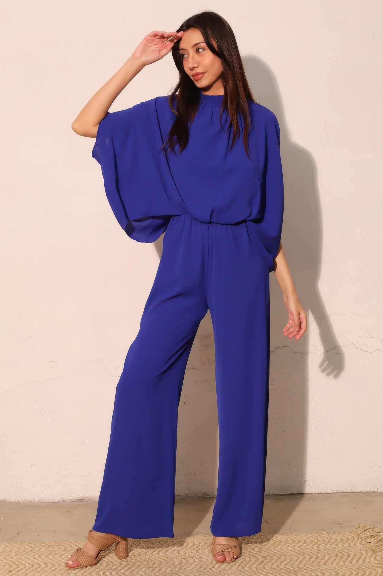 Textured Solid Mock Neck Caftan Jumpsuit product image