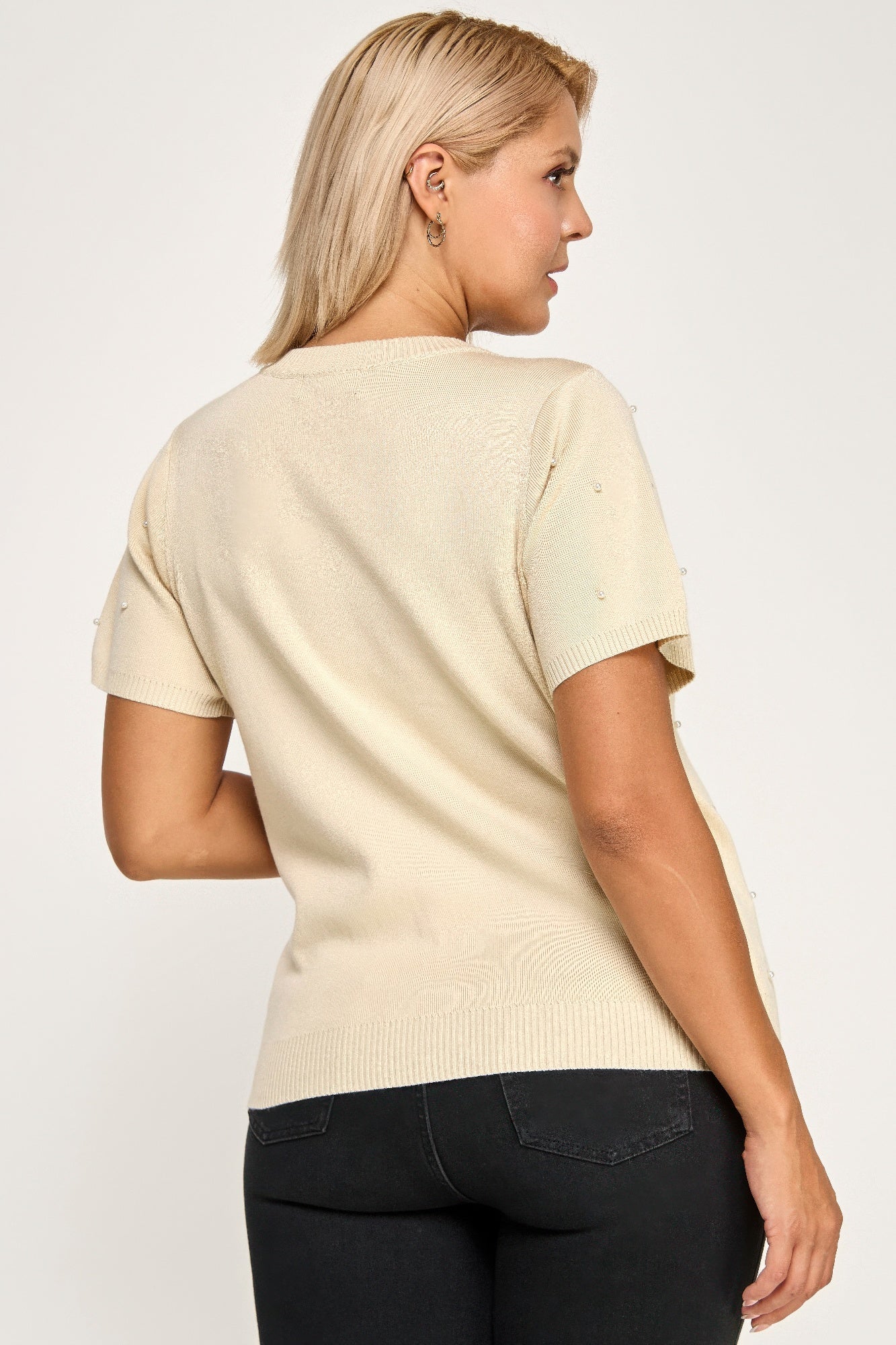 Plus Size Pearl & Rhinestone Knit Sweater Top product image