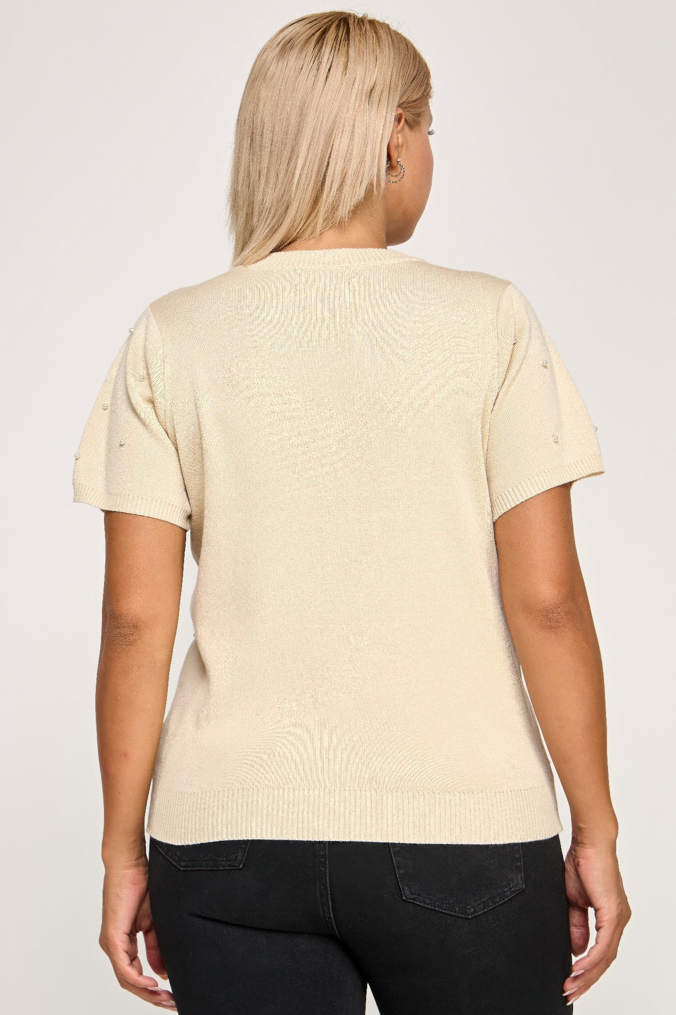 Plus Size Pearl & Rhinestone Knit Sweater Top product image