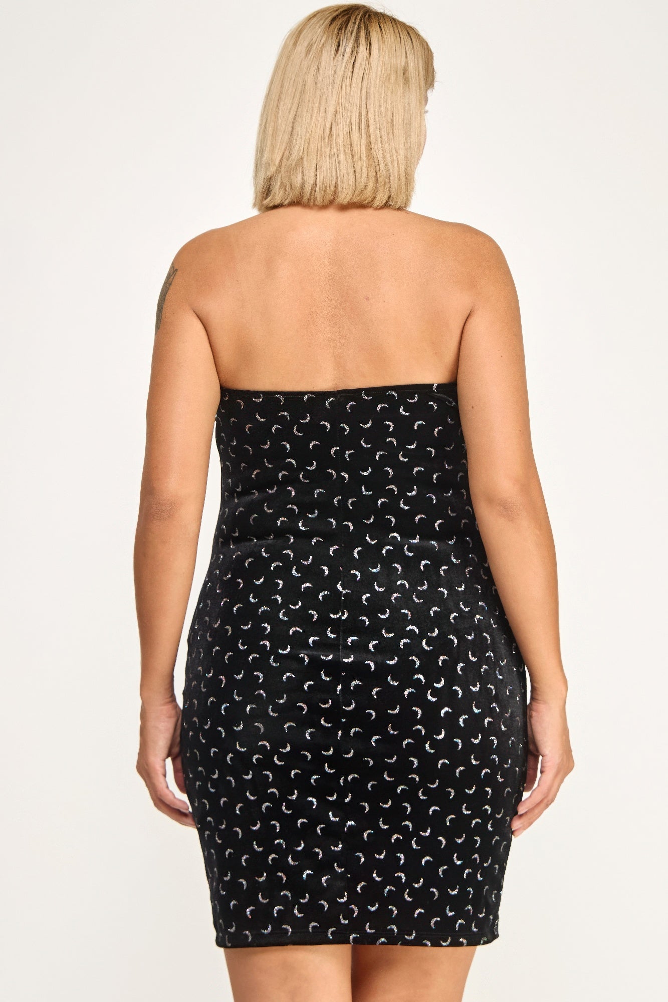 Plus Velvet Strapless Dress W/ Metal Crescent Det product image