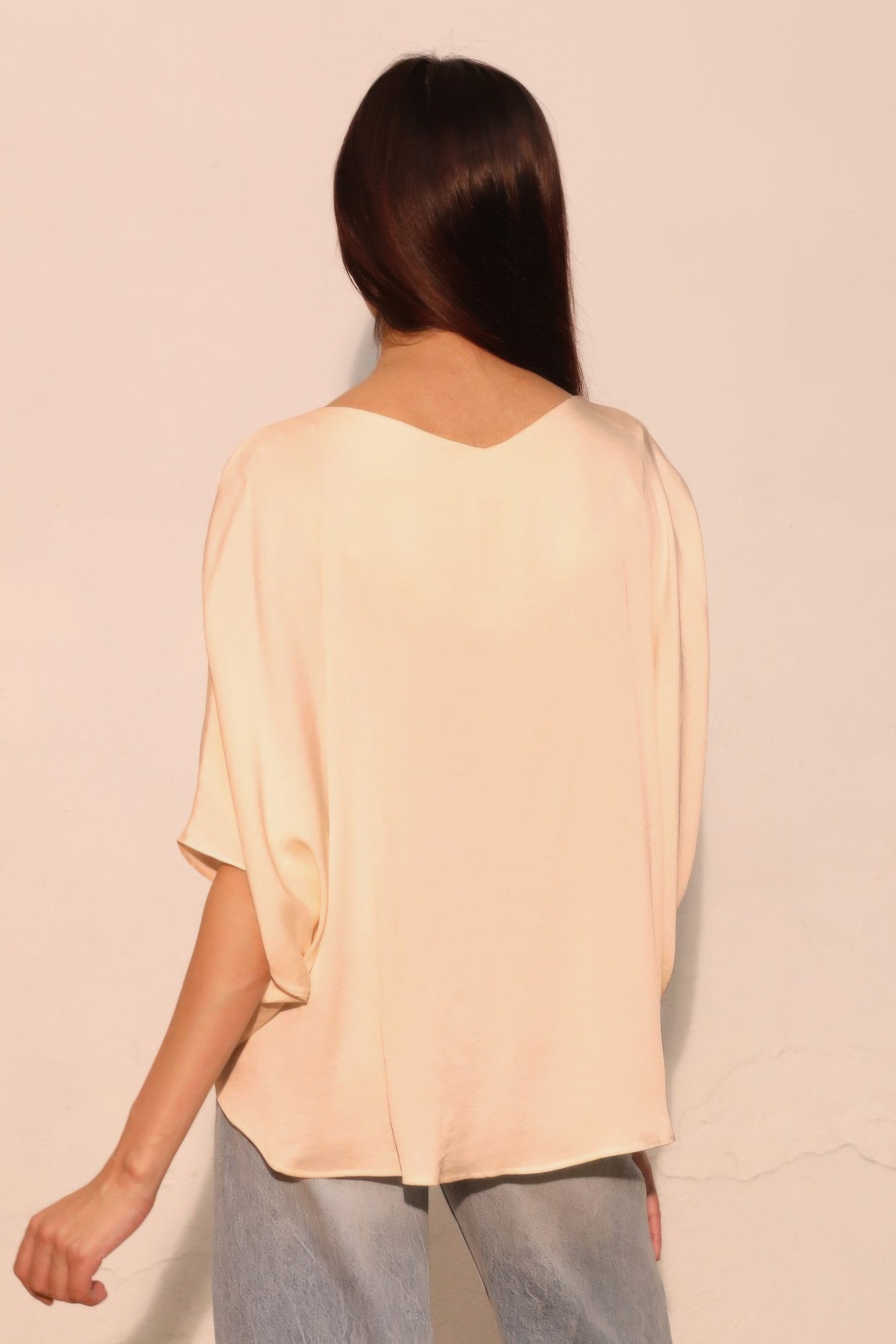 Washed Poly Silk Drawstring Dolman Top product image