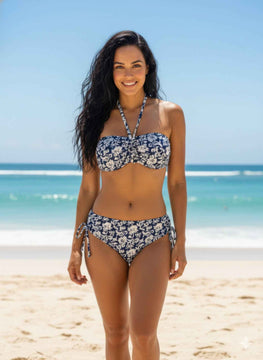 Elegant Floral Print Bandeau Bikini Set With