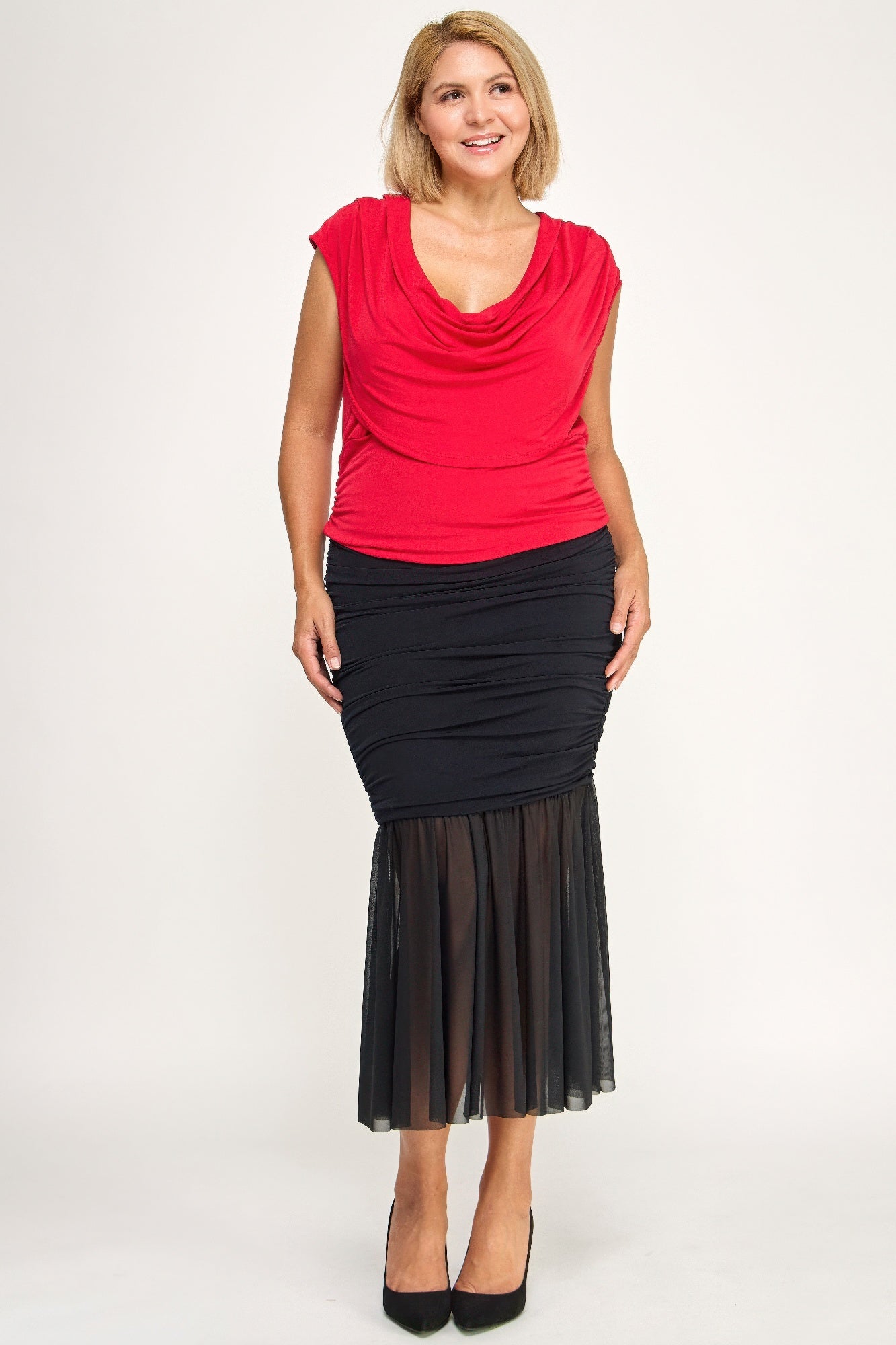 Plus Size Draped Cowl Neck Cap-sleeve Blouse product image