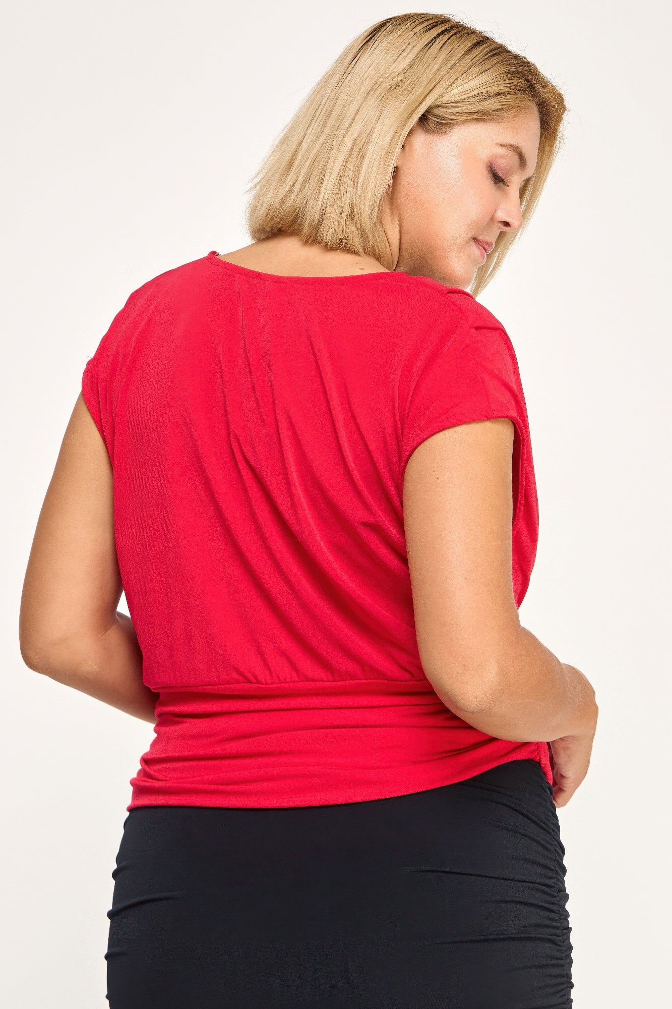 Plus Size Draped Cowl Neck Cap-sleeve Blouse product image