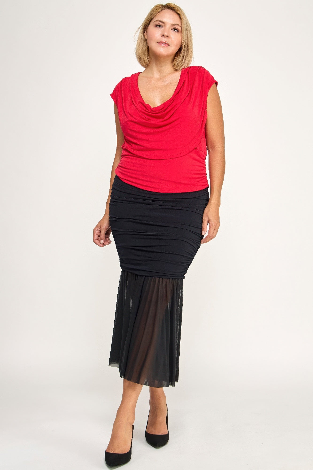 Plus Size Draped Cowl Neck Cap-sleeve Blouse product image