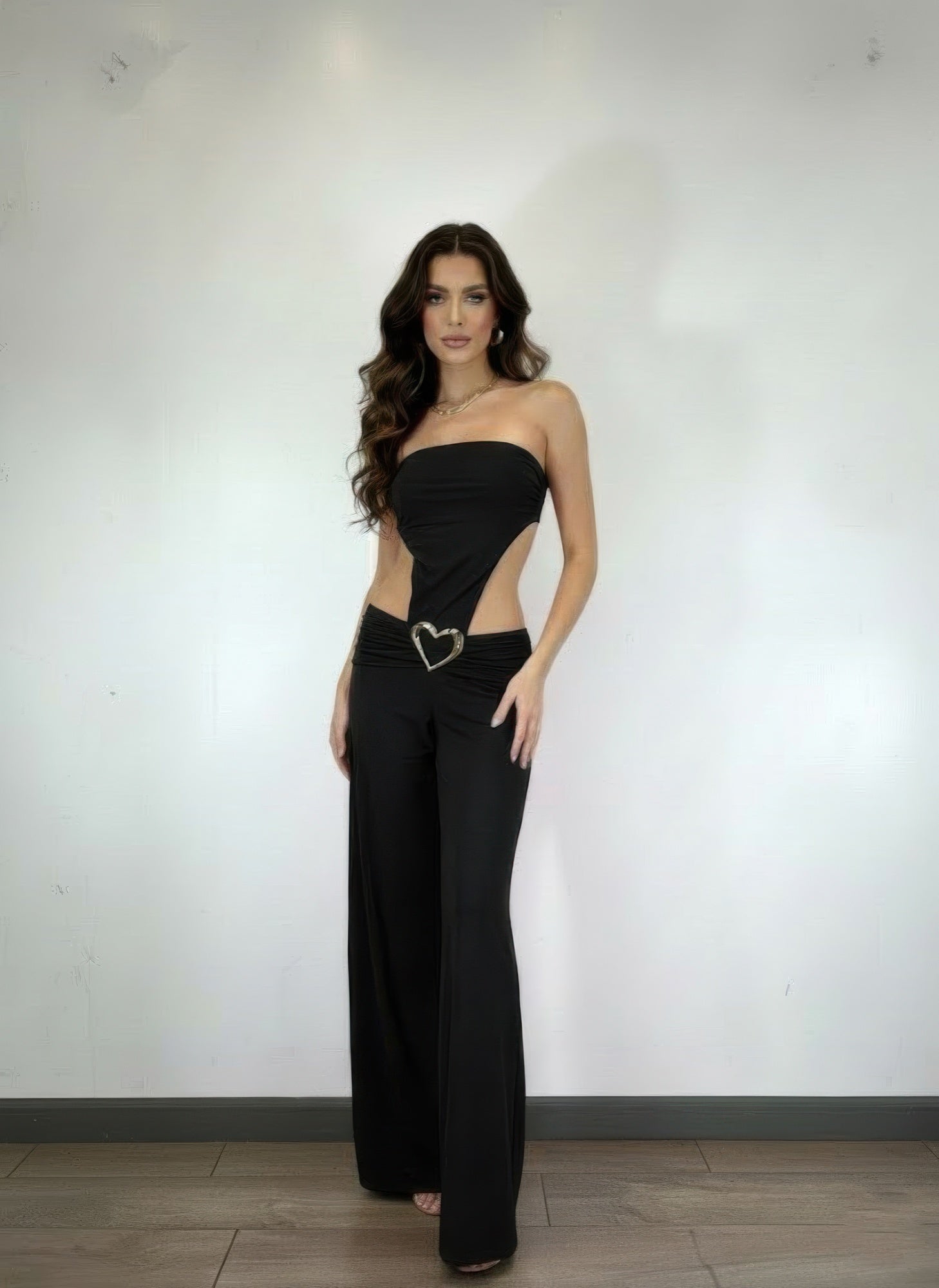 Side Cutouts Gold Heart-shaped Wide-leg Jumpsuit product image