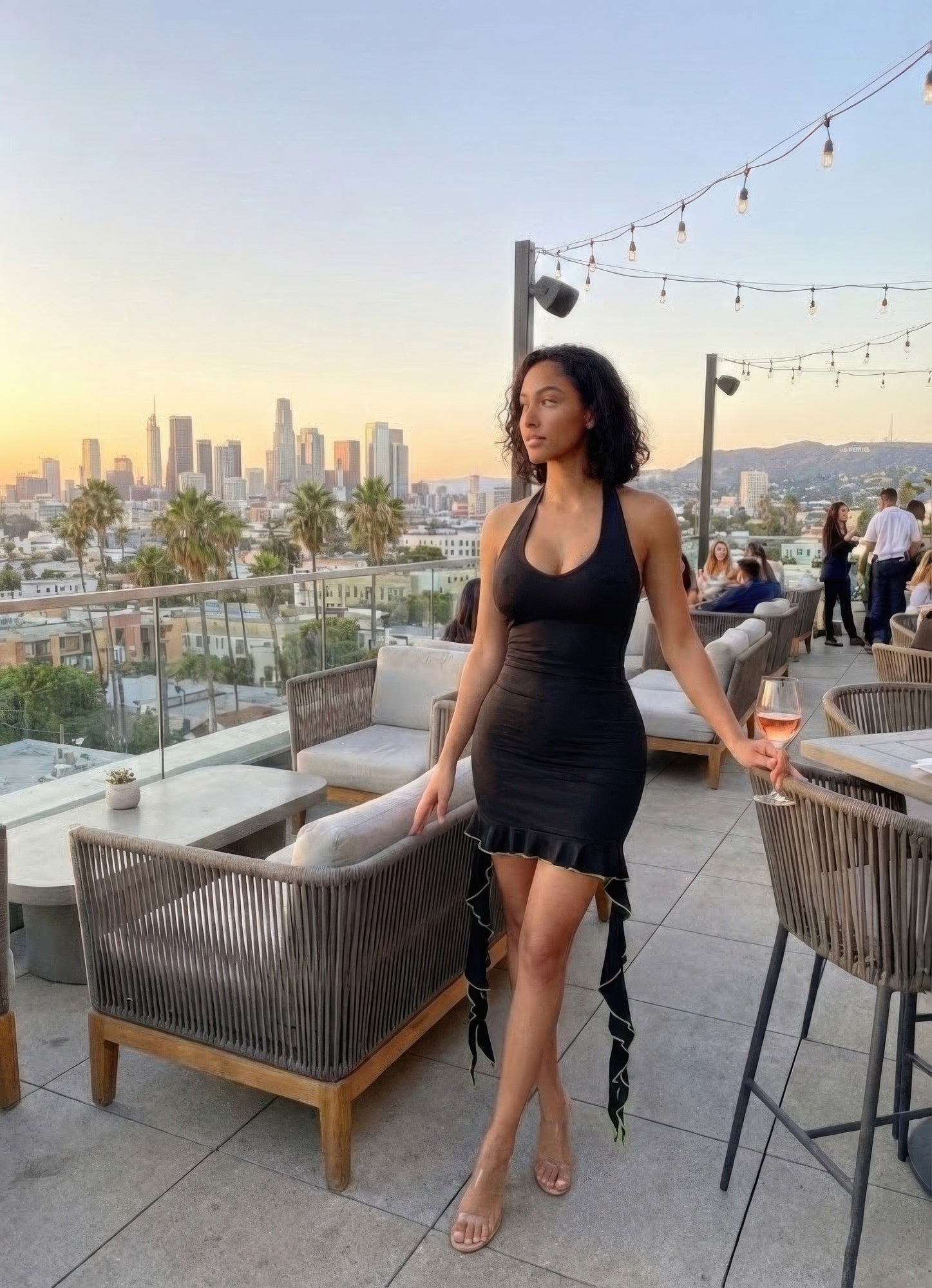 Solid Deep V Neck Mini Dress With Ruffle product image