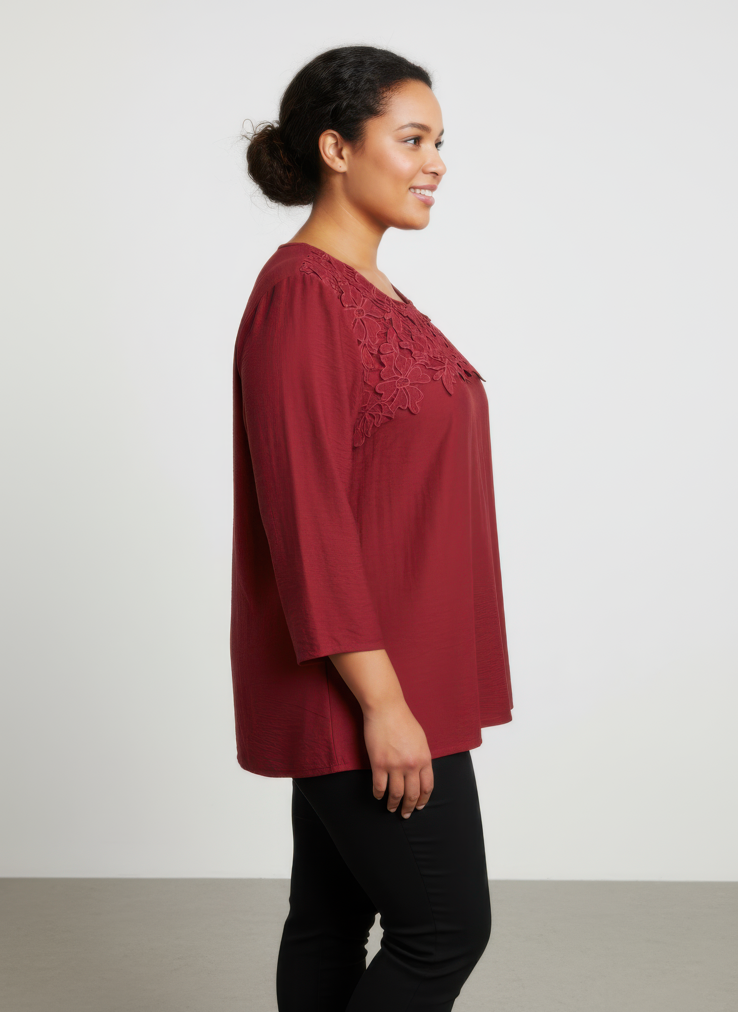Lace Yoke Three-quarter Sleeve Knit Top product image