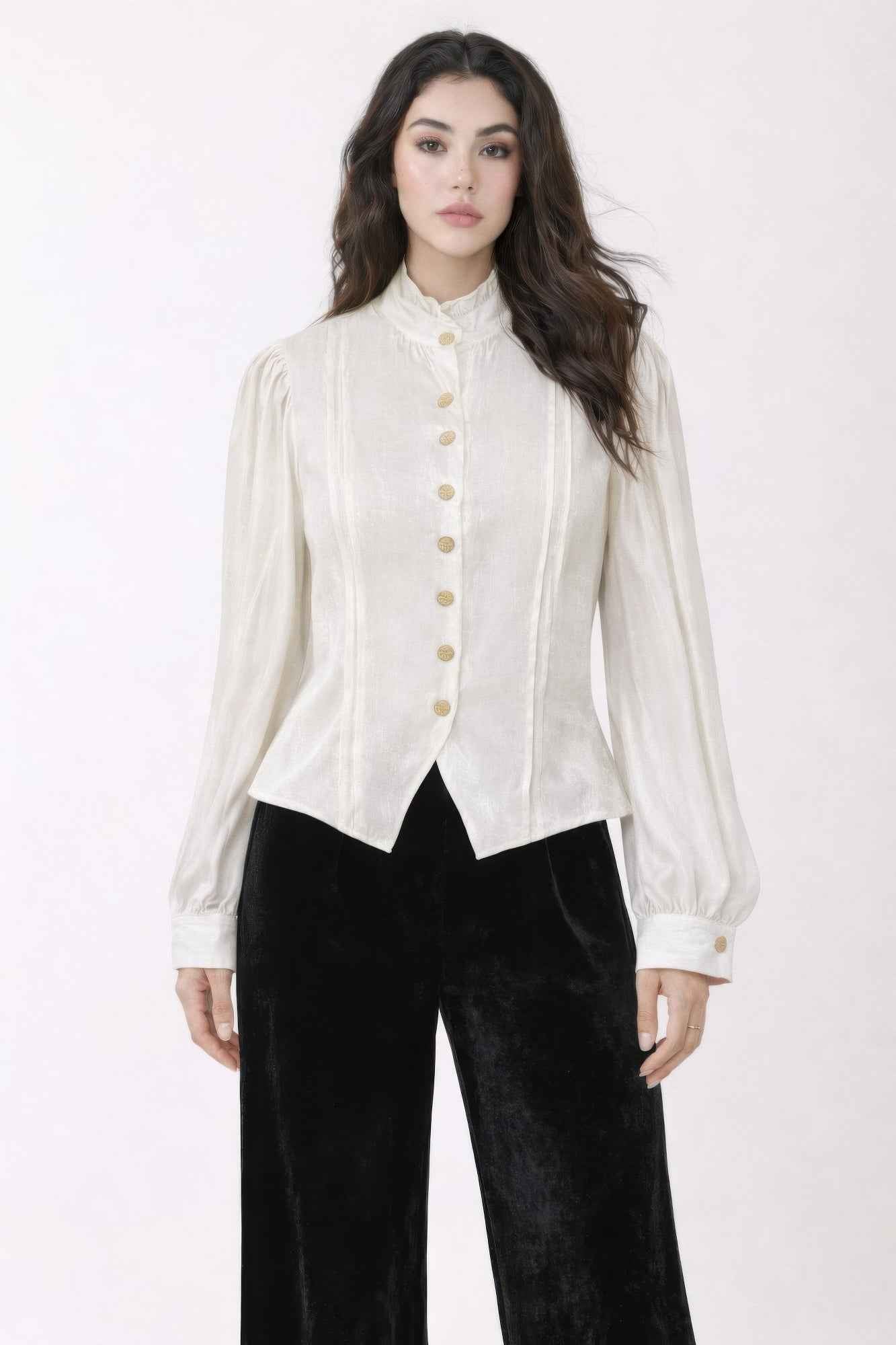 Elegant Satin-finish Victorian Button-up Top Elegant Satin-finish Victorian Button-up Top