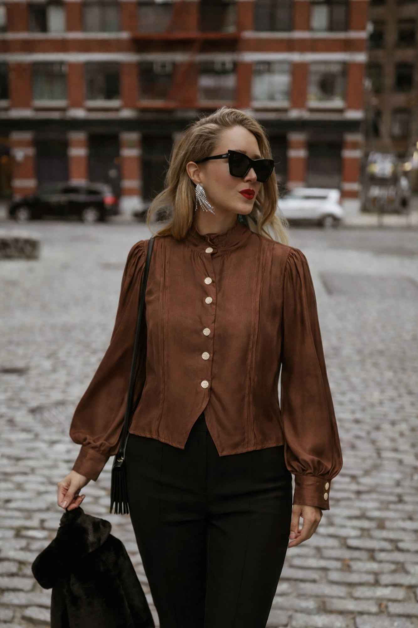Elegant Satin-finish Victorian Button-up Top Elegant Satin-finish Victorian Button-up Top