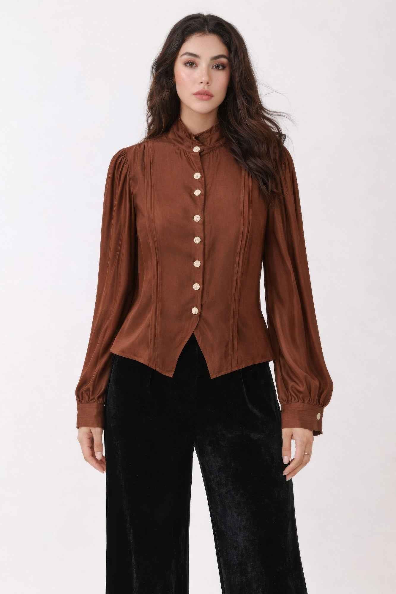 Elegant Satin-finish Victorian Button-up Top Elegant Satin-finish Victorian Button-up Top
