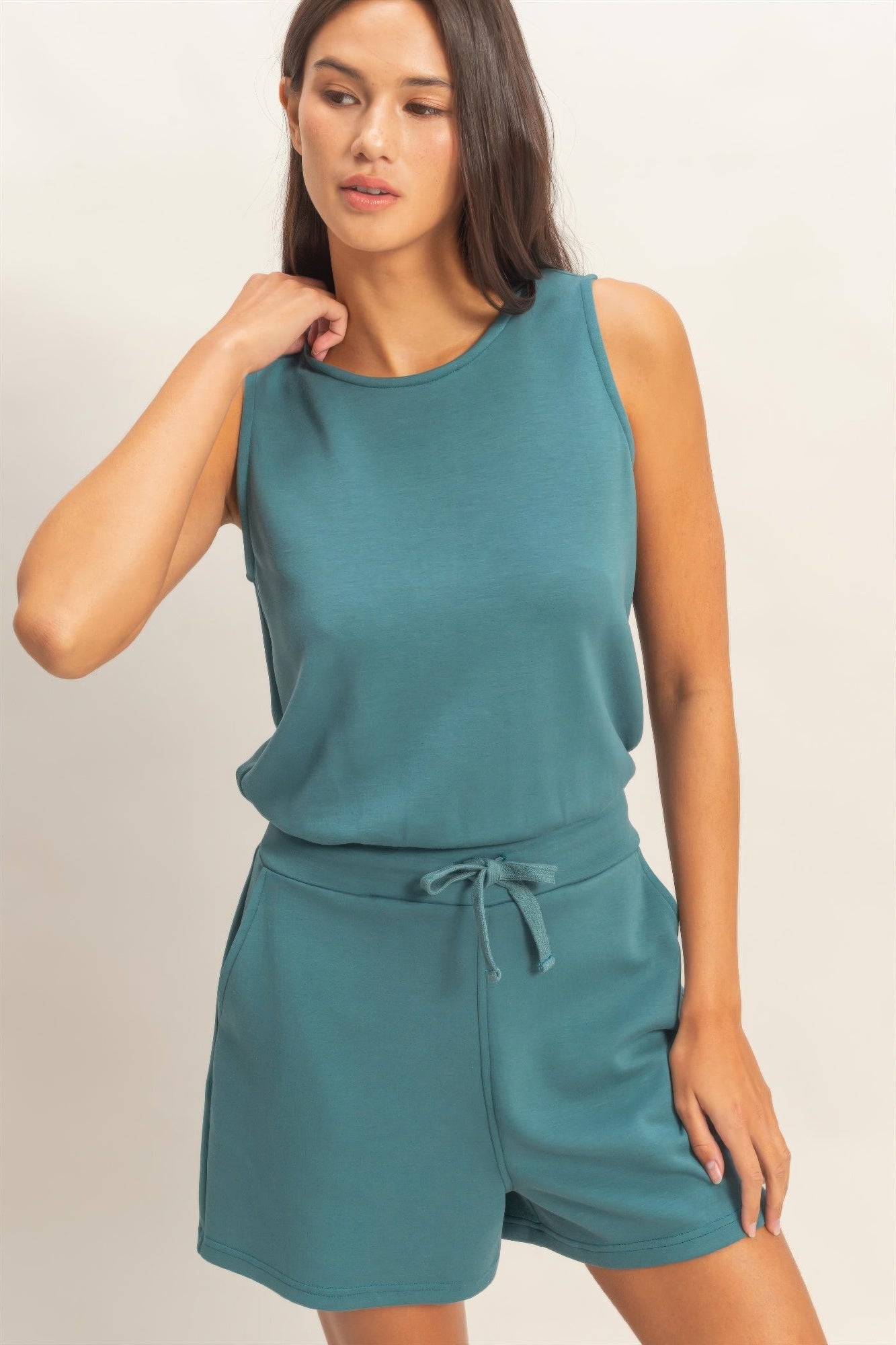 Drawstring Waist Sleeveless Romper product image