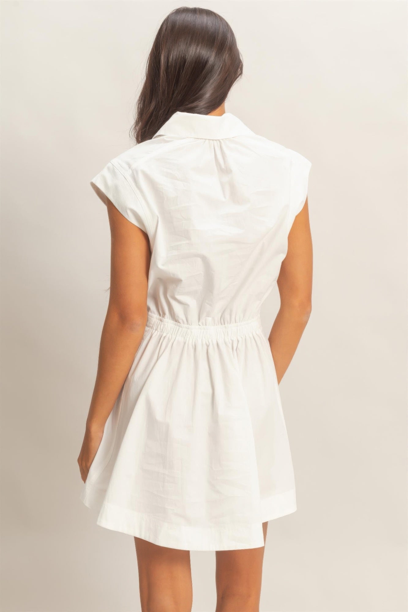 Sleeveless Collared Shirred Mini Dress product image