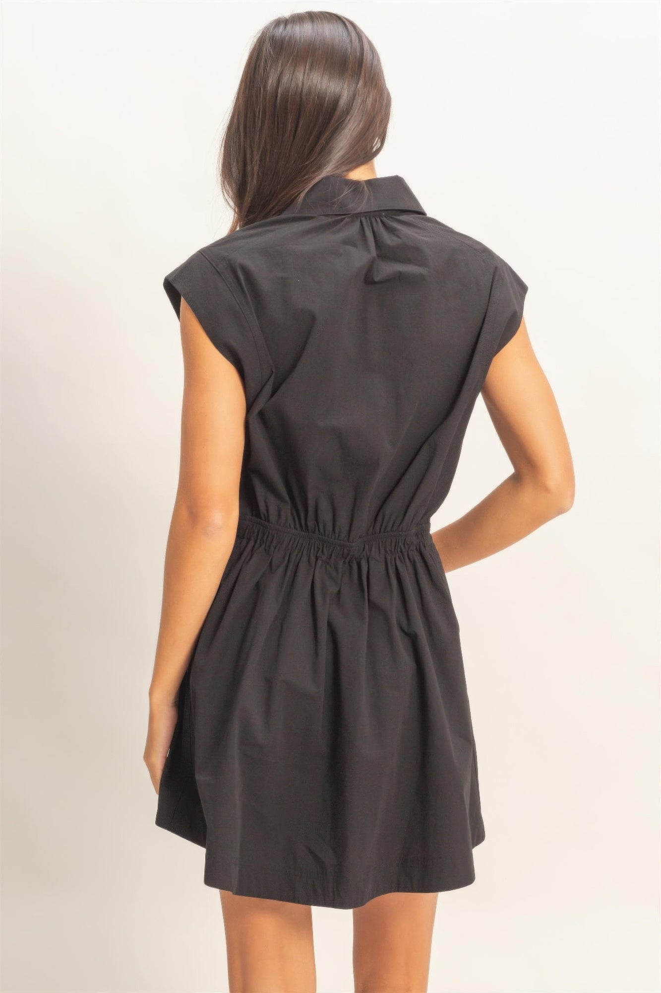 Sleeveless Collared Shirred Mini Dress product image