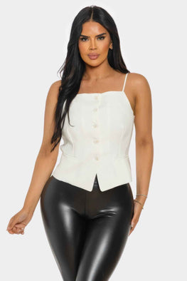 Ivory Chic Button-up Corset Top