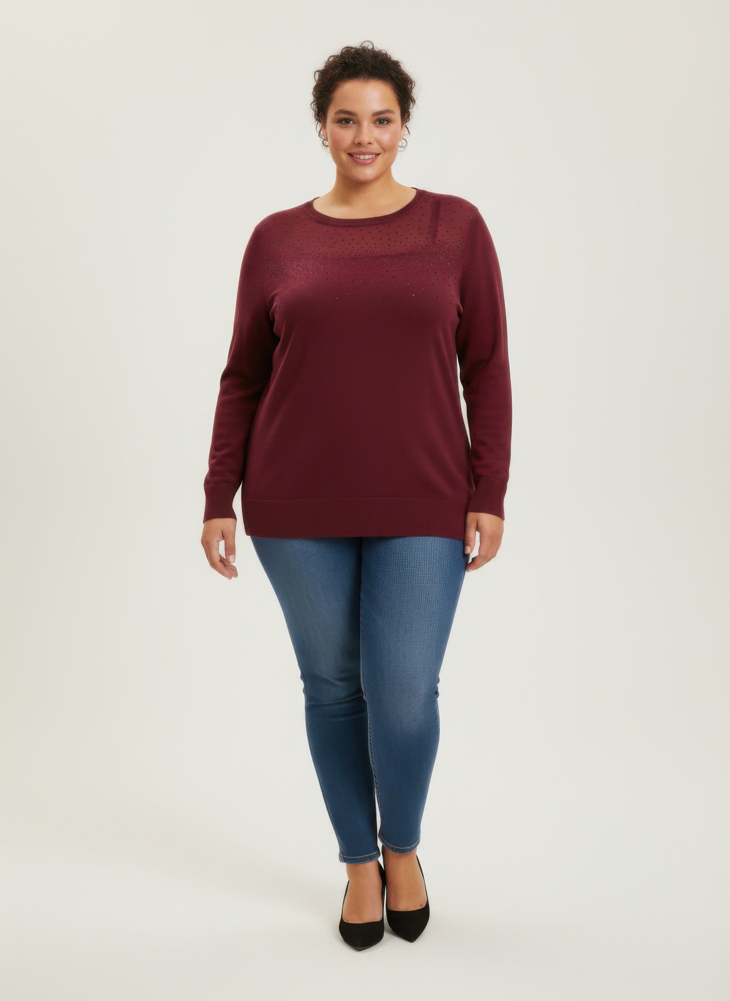 Burgundy Shimmer Detail Knit Tunic Top product image