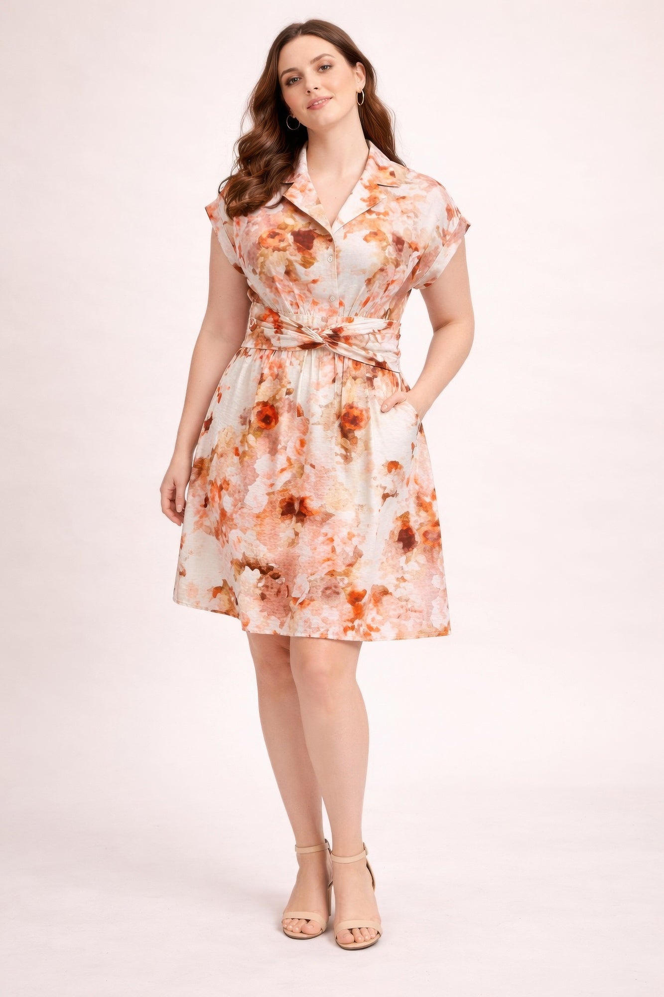 Plus Size Floral Waist Tie Shirt Dress product image
