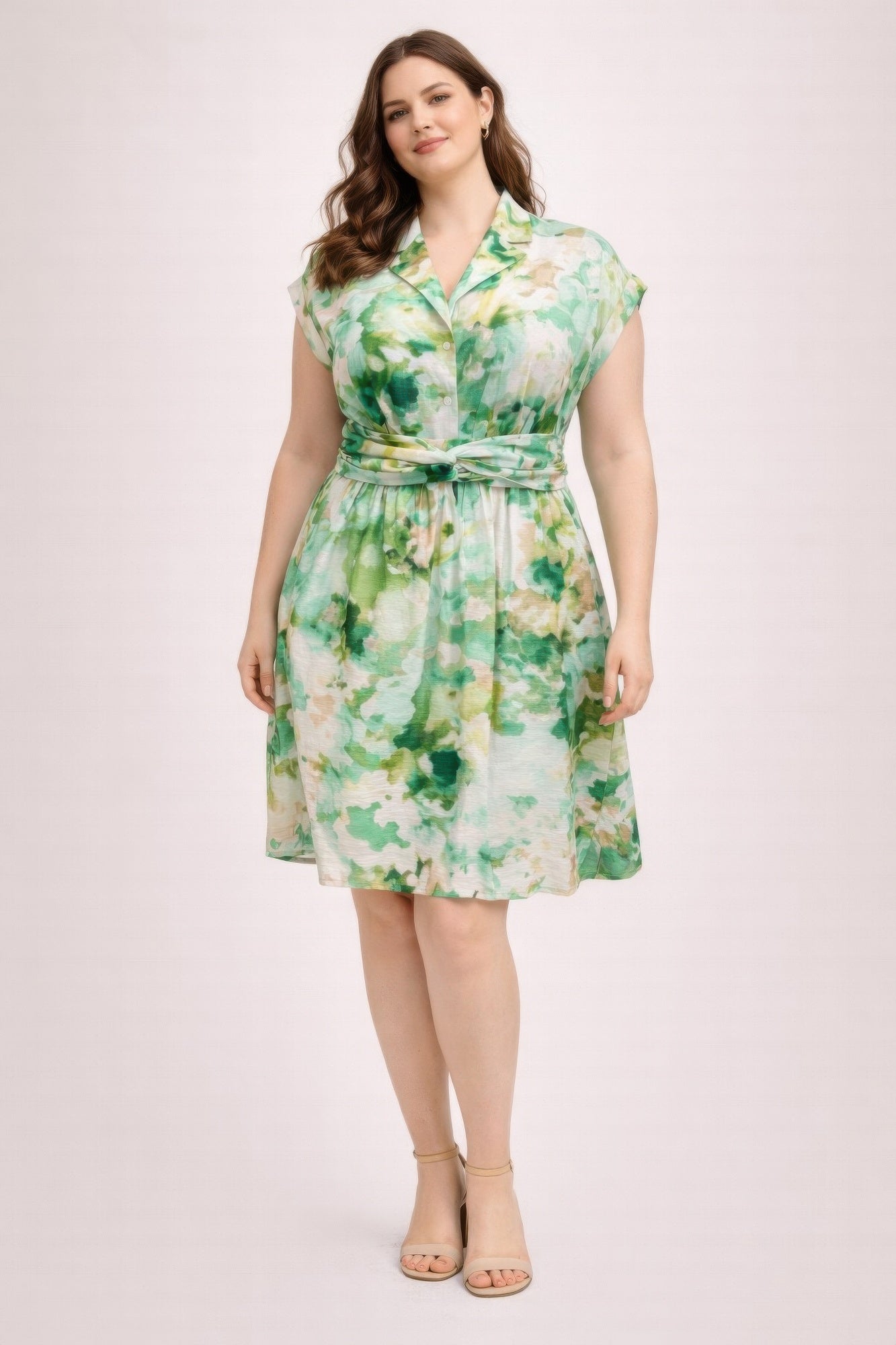 Plus Size Floral Waist Tie Shirt Dress product image