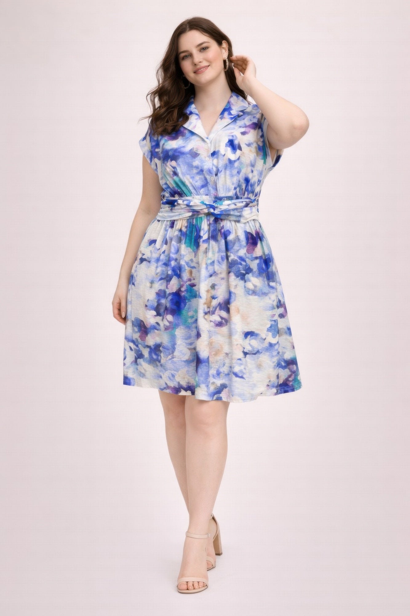 Plus Size Floral Waist Tie Shirt Dress product image