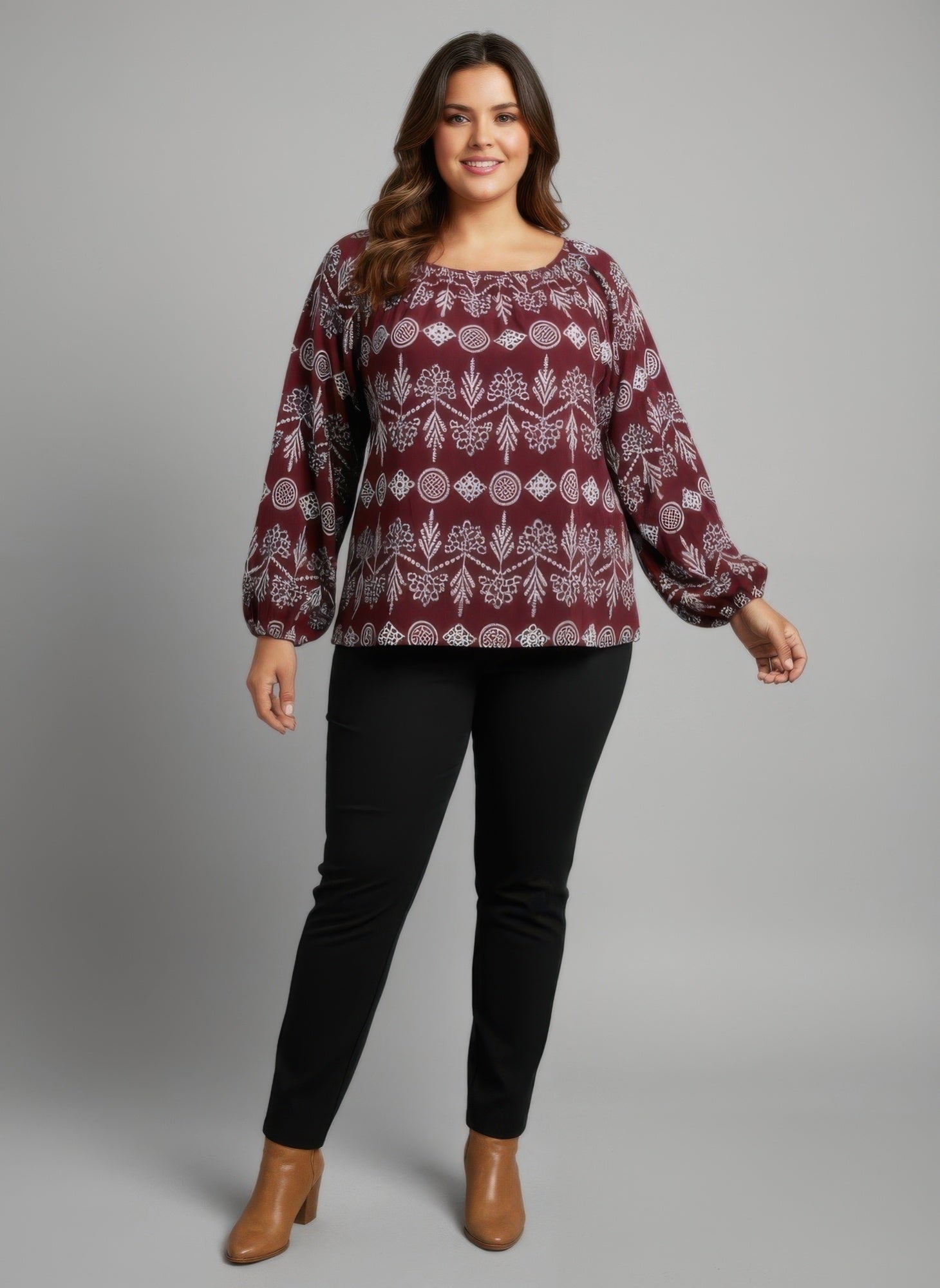 Boho Floral Print Long Sleeve Blouse product image