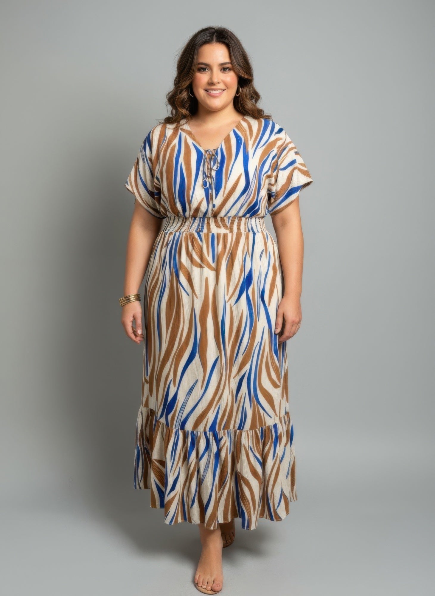 Zebra Print Smocked Waist Tiered Midi Dress product image