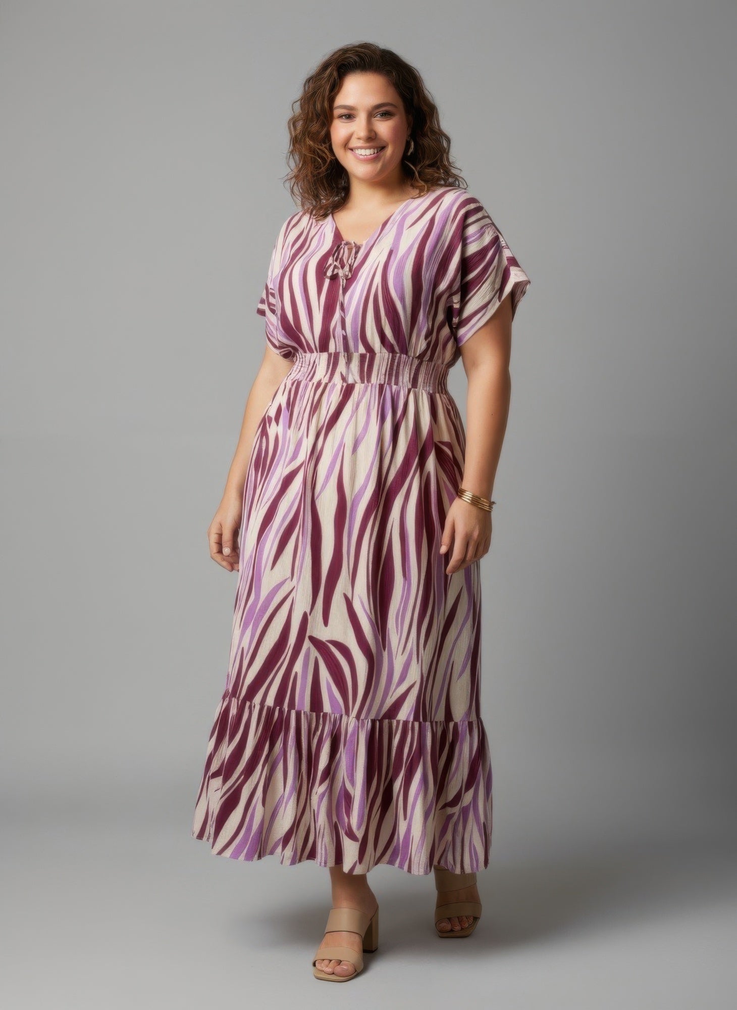 Zebra Print Smocked Waist Tiered Midi Dress product image