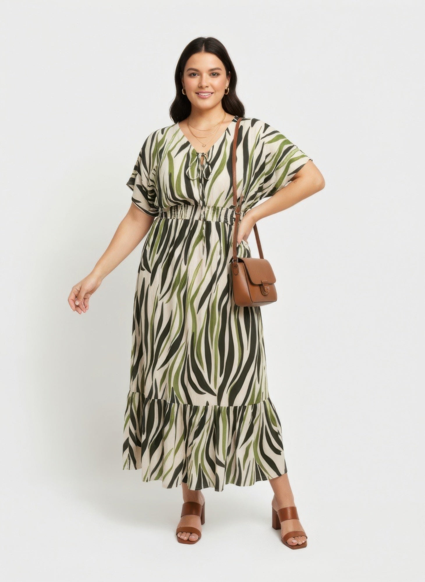 Zebra Print Smocked Waist Tiered Midi Dress product image