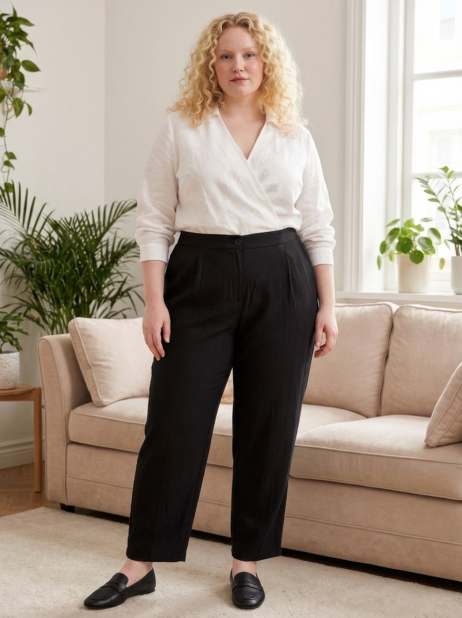 High-rise Linen-blend Straight Leg Pants product image