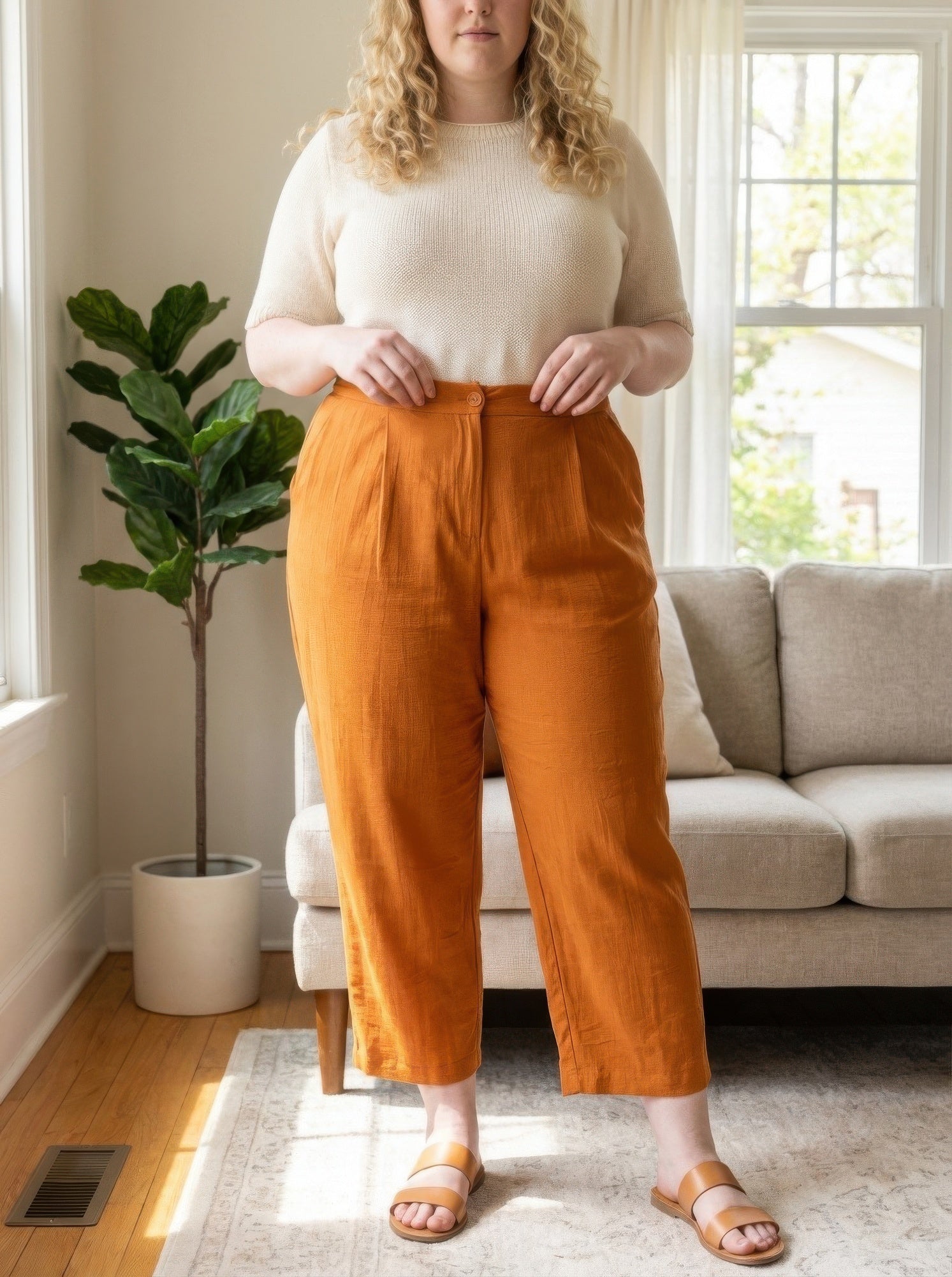 High-rise Linen-blend Straight Leg Pants product image