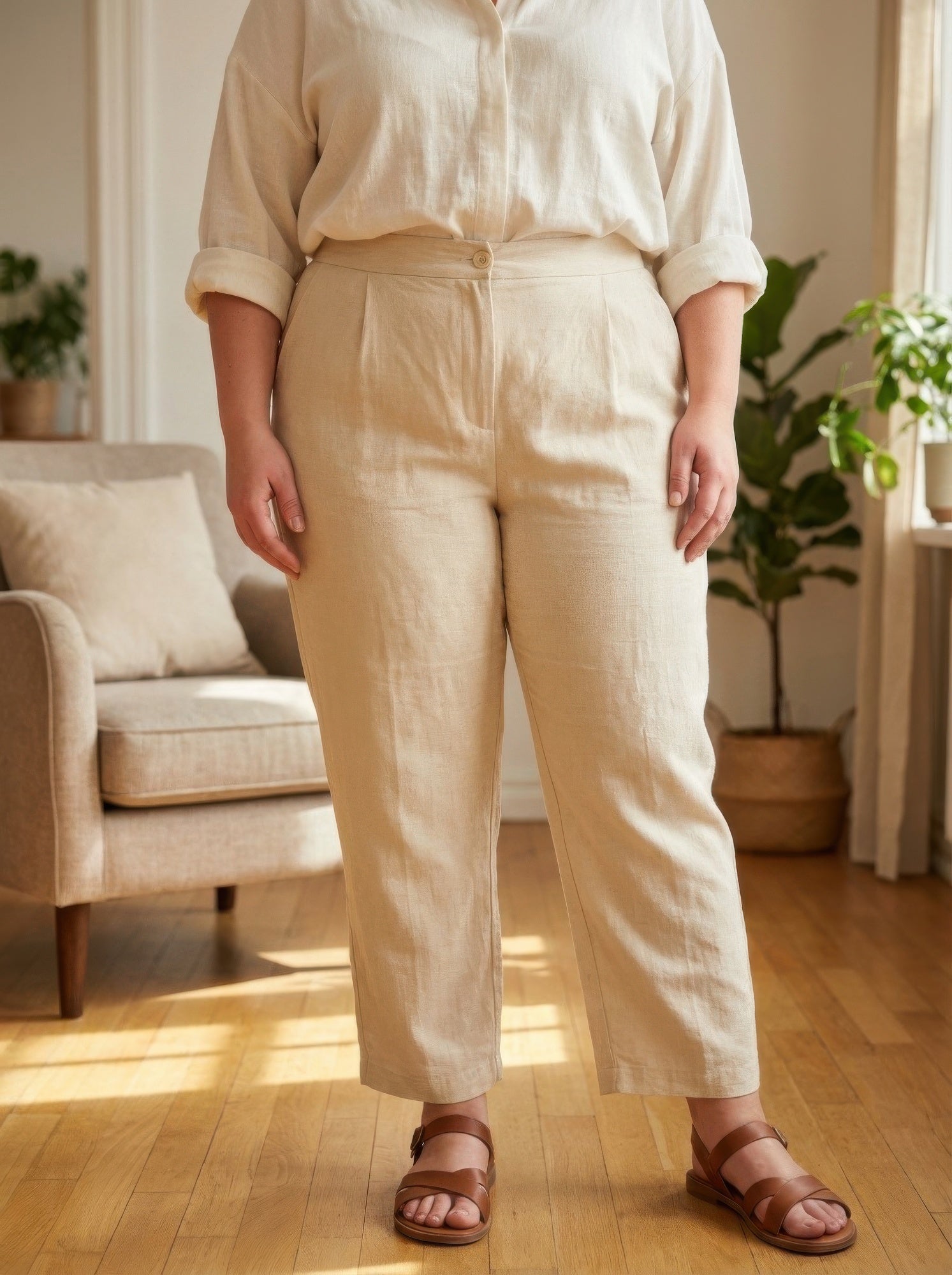 High-rise Linen-blend Straight Leg Pants product image