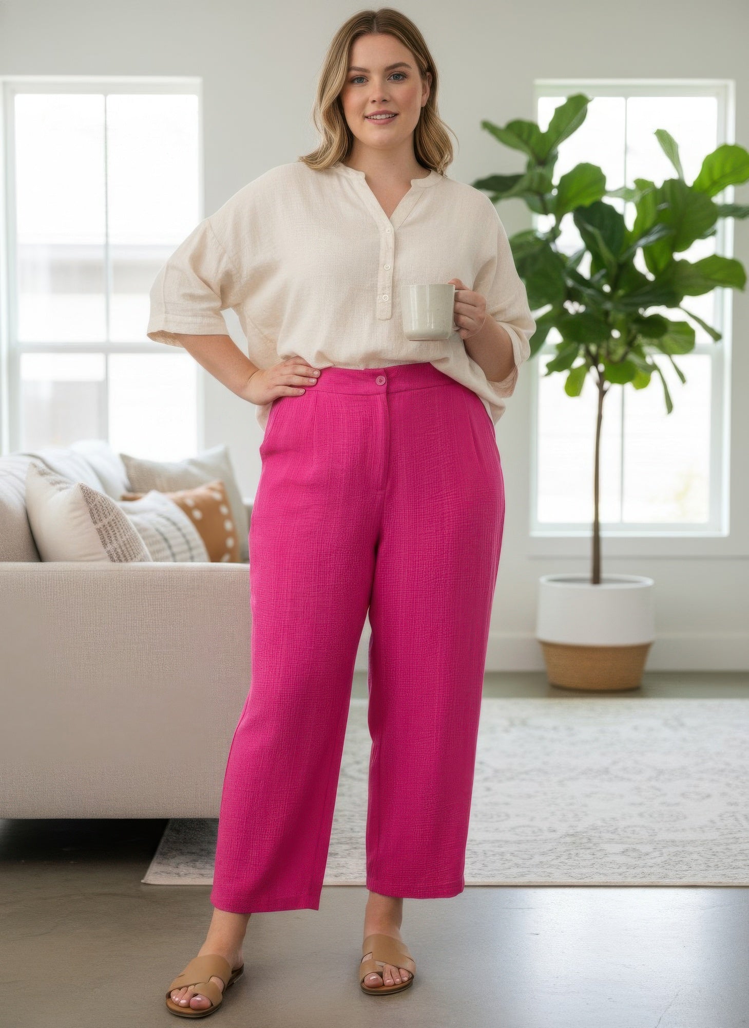 High-rise Linen-blend Straight Leg Pants product image