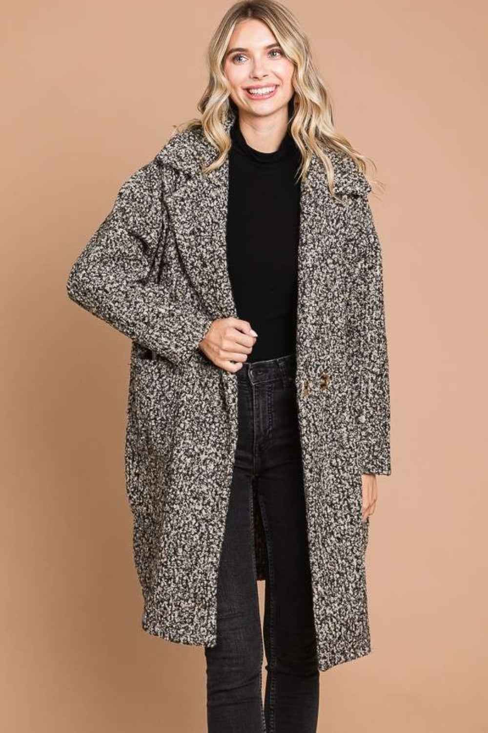 Culture Code Full Size Lapel Collar Double Breast Teddy Coat Culture Code Full Size Lapel Collar Double Breast Teddy Coat