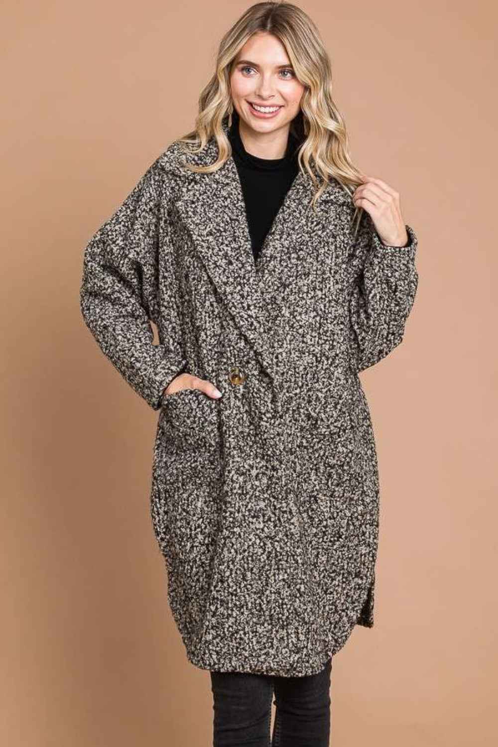 Culture Code Full Size Lapel Collar Double Breast Teddy Coat Culture Code Full Size Lapel Collar Double Breast Teddy Coat