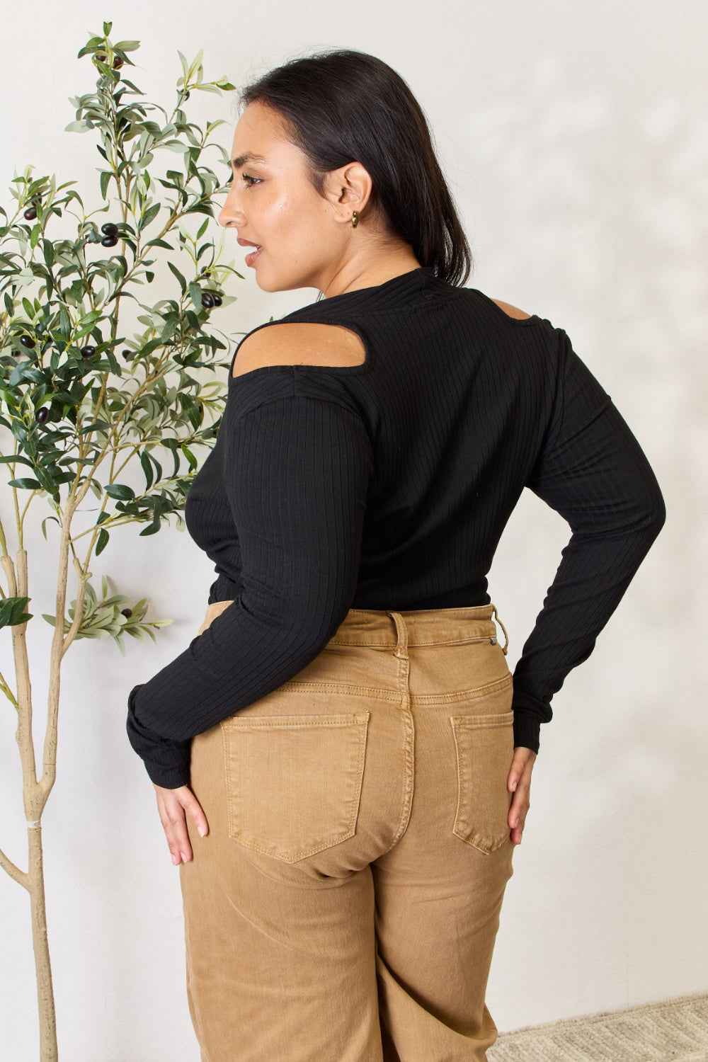 Culture Code Full Size Ribbed Surplice Cold Shoulder Top Culture Code Full Size Ribbed Surplice Cold Shoulder Top