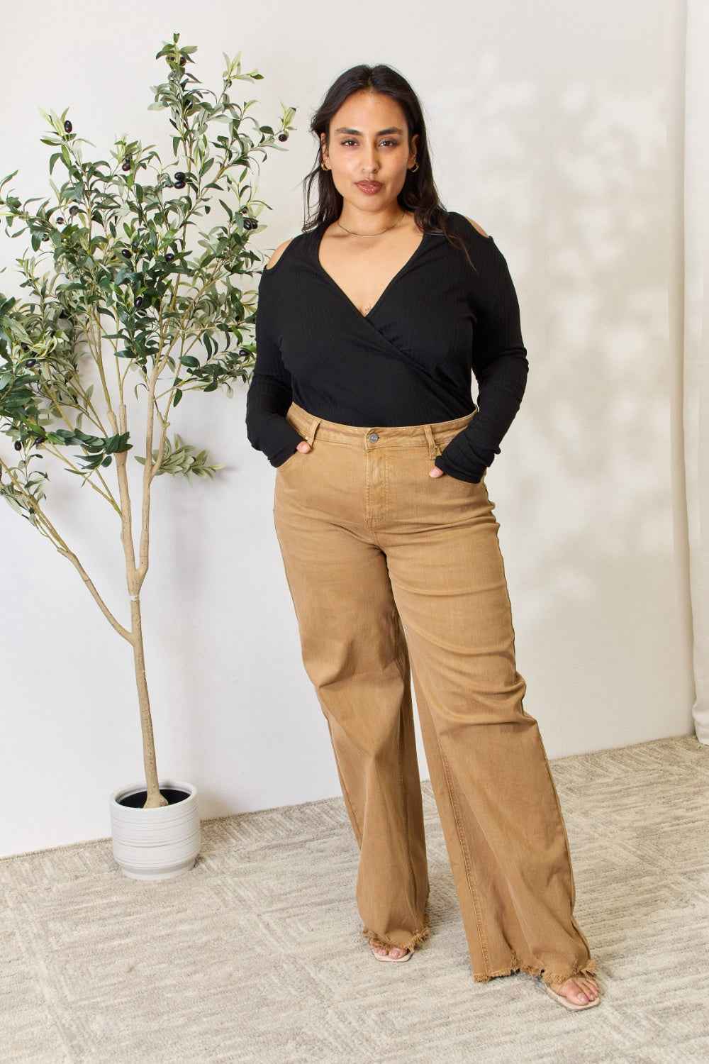 Culture Code Full Size Ribbed Surplice Cold Shoulder Top Culture Code Full Size Ribbed Surplice Cold Shoulder Top