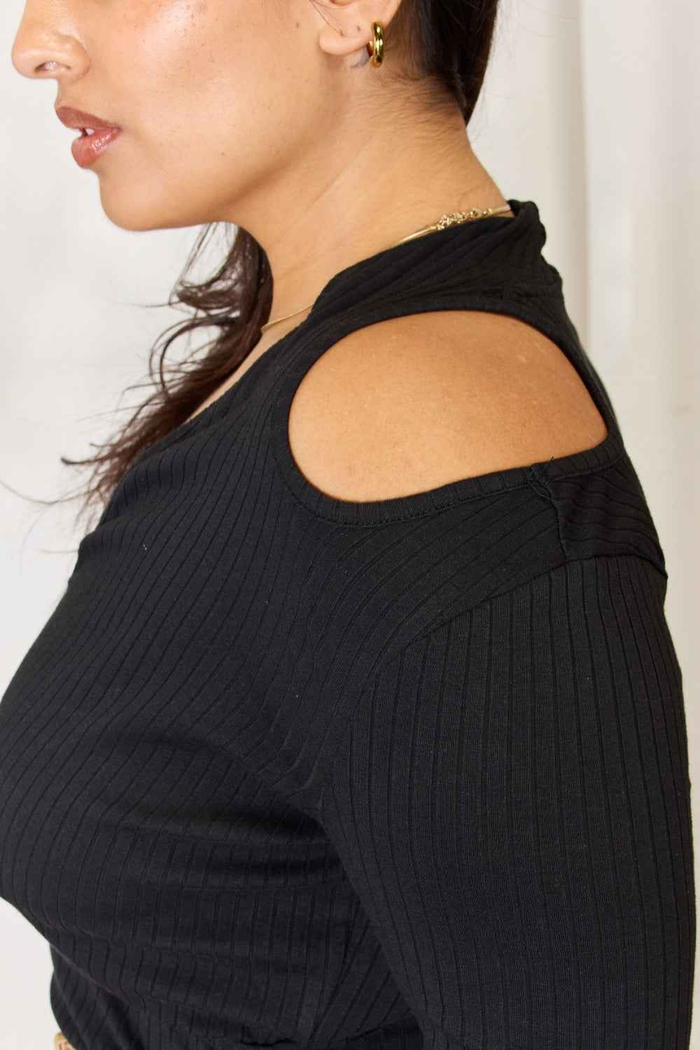 Culture Code Full Size Ribbed Surplice Cold Shoulder Top Culture Code Full Size Ribbed Surplice Cold Shoulder Top