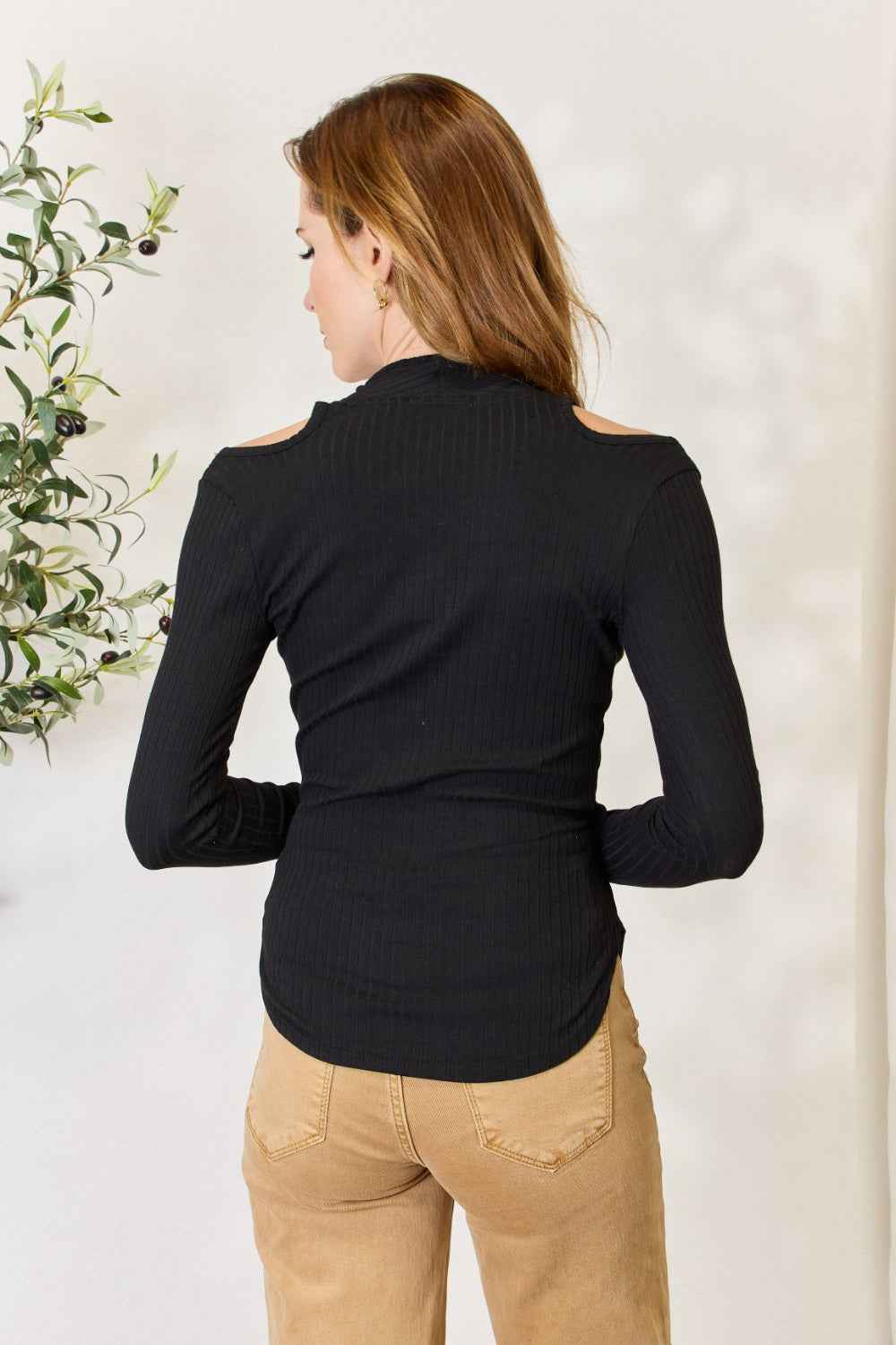 Culture Code Full Size Ribbed Surplice Cold Shoulder Top Culture Code Full Size Ribbed Surplice Cold Shoulder Top